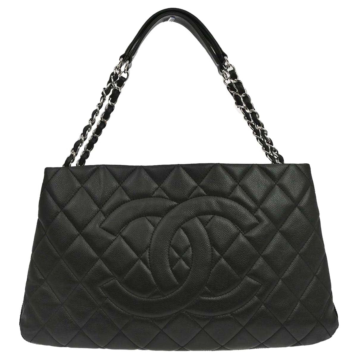 Chanel 2011 Black Caviar Skin Chain Expandable Tote Bag