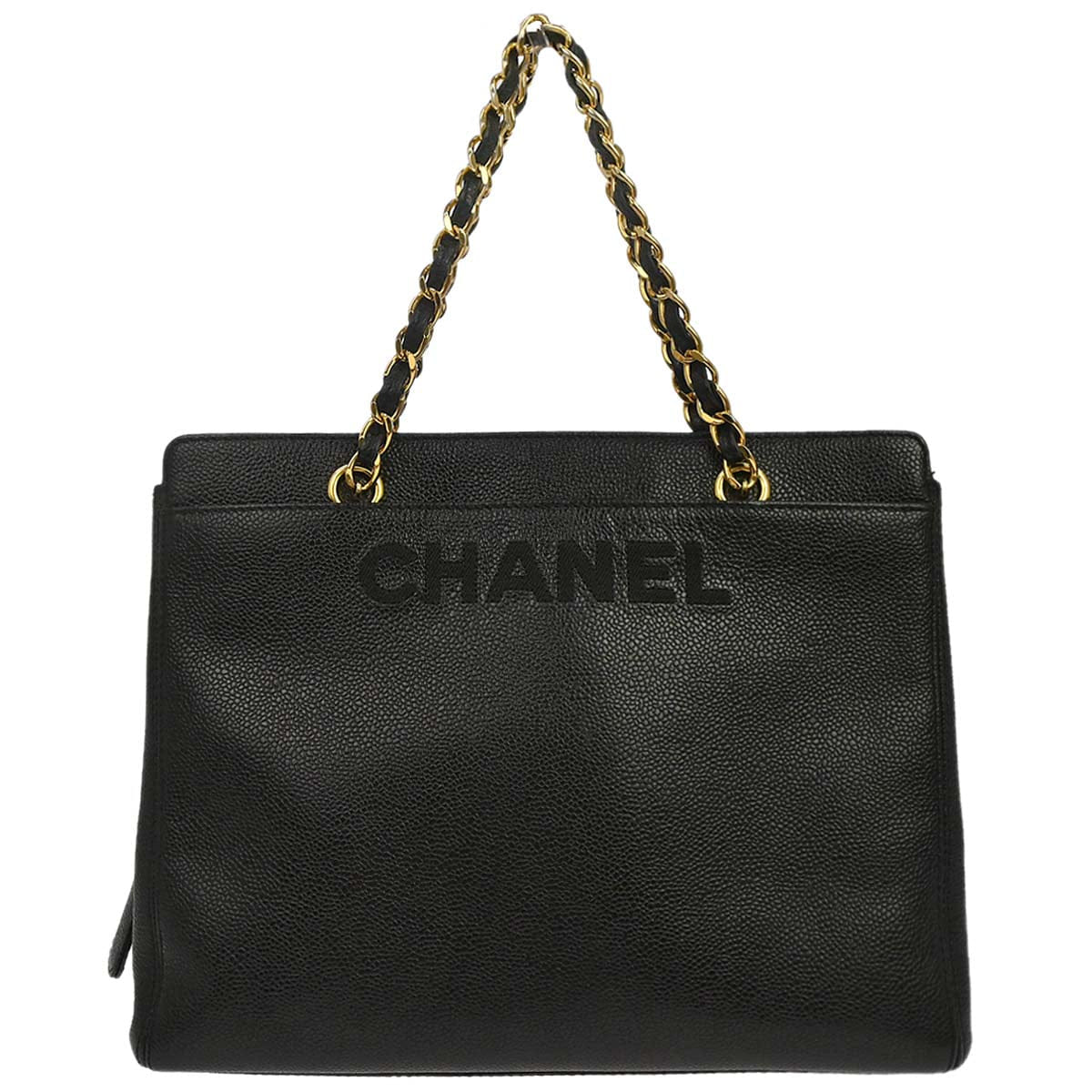 Chanel 1997 - 1999 Black Caviar Skin Tote Chain Handbag
