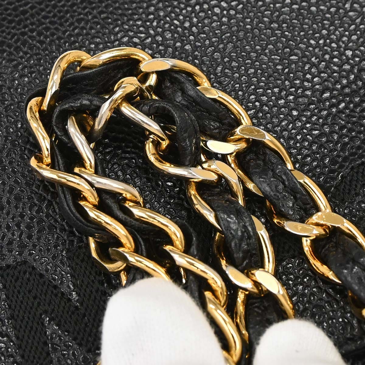 Chanel 1997 - 1999 Black Caviar Skin Tote Chain Handbag