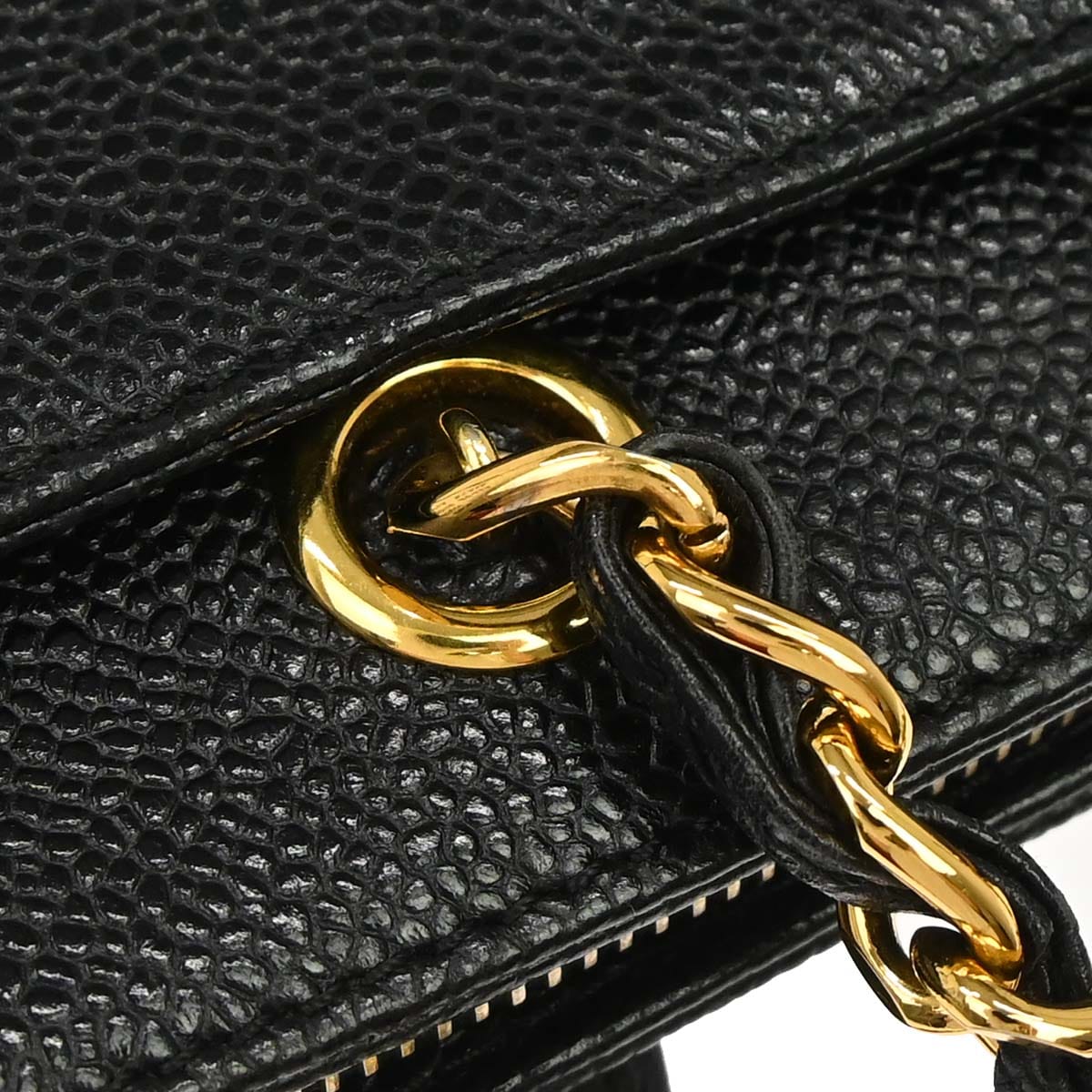 Chanel 1997 - 1999 Black Caviar Skin Tote Chain Handbag