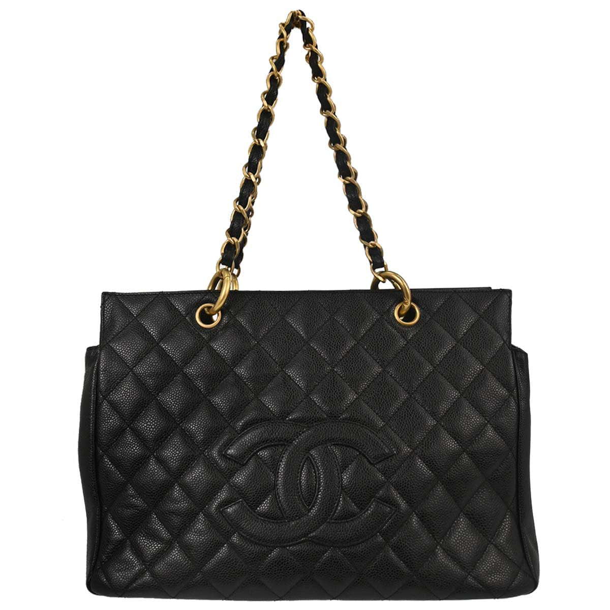 Chanel 2000 - 2002 Black Caviar Skin GST Tote Chain Handbag