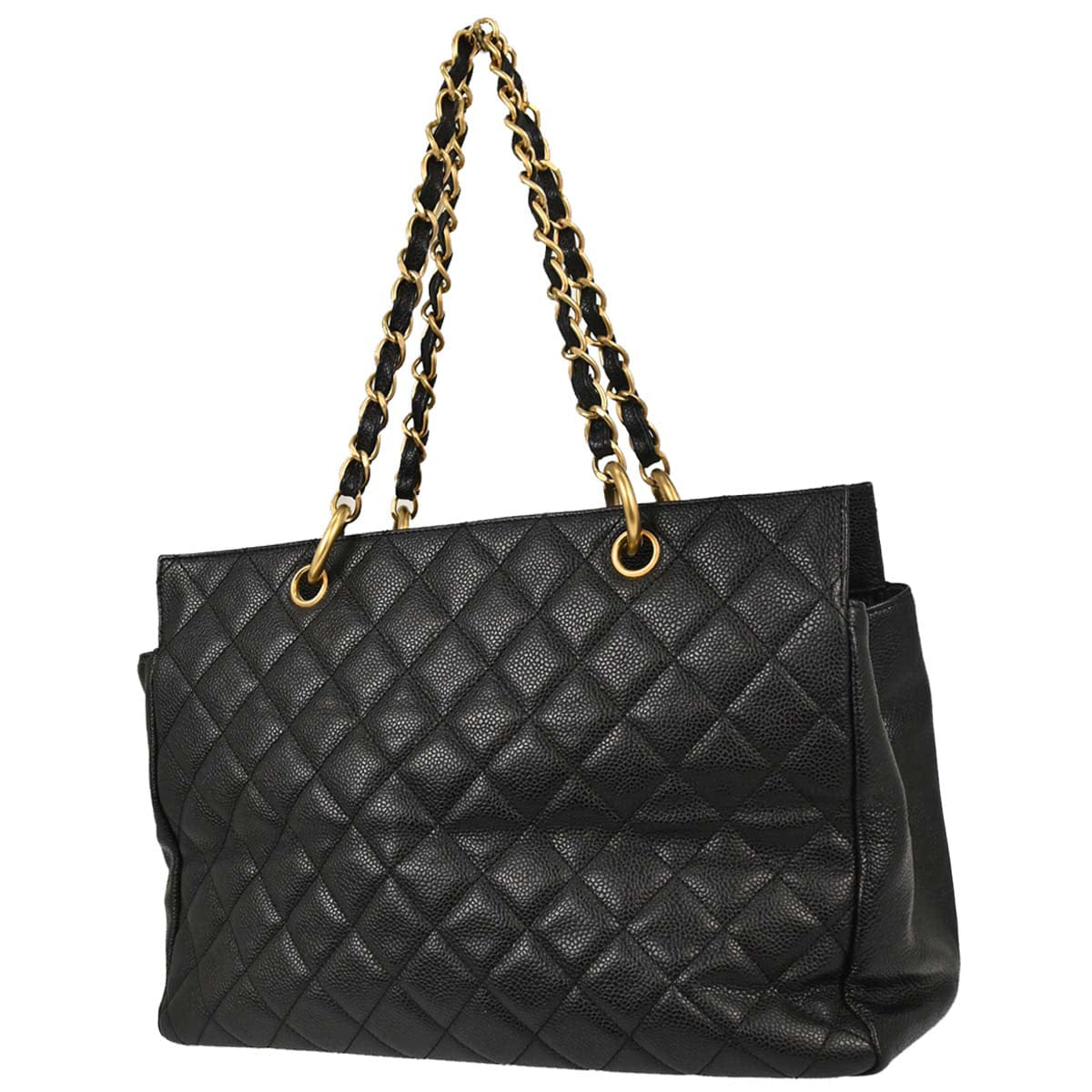 Chanel 2000 - 2002 Black Caviar Skin GST Tote Chain Handbag