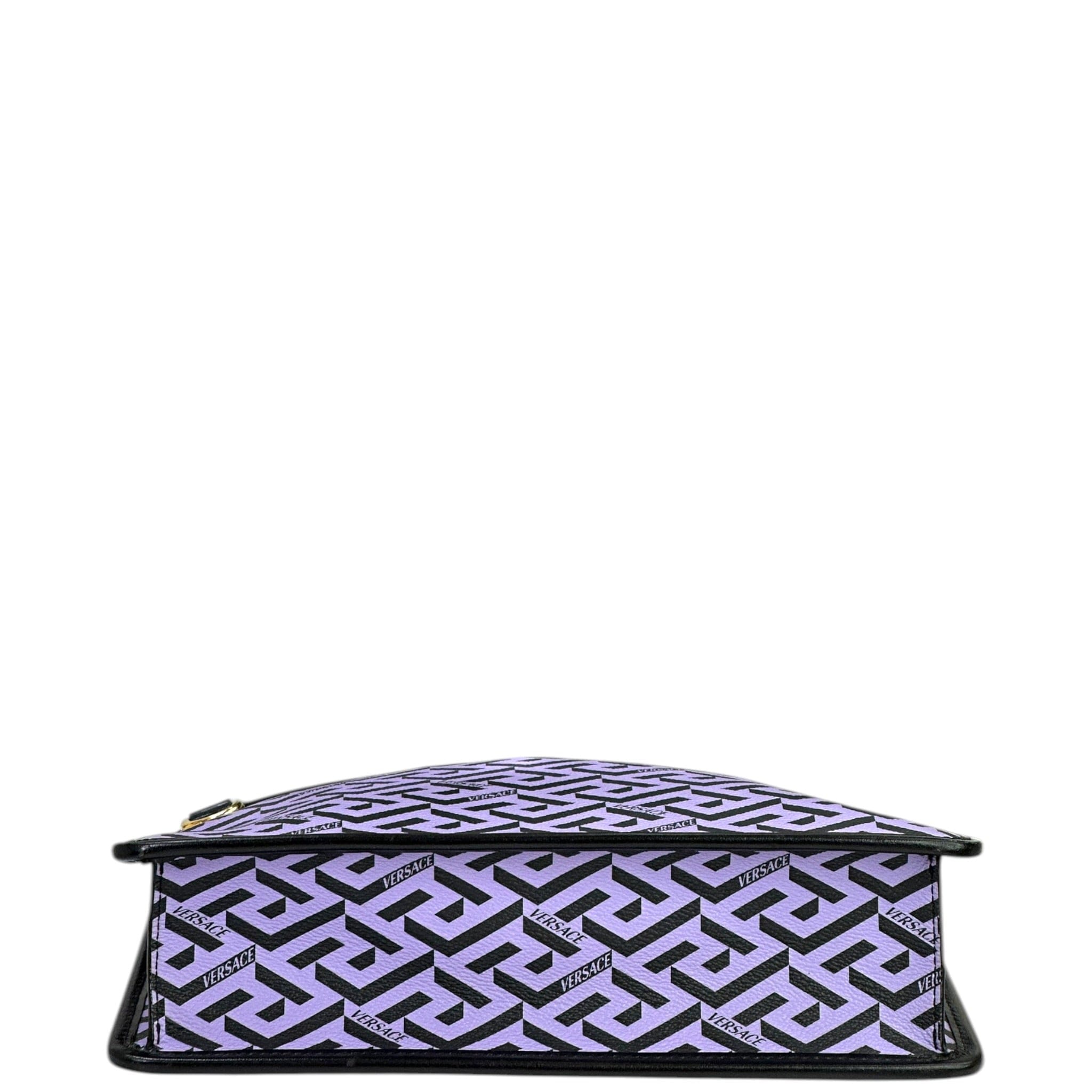 Versace La Greca Signature Sling Pouch Purple Black geometric pattern canvas