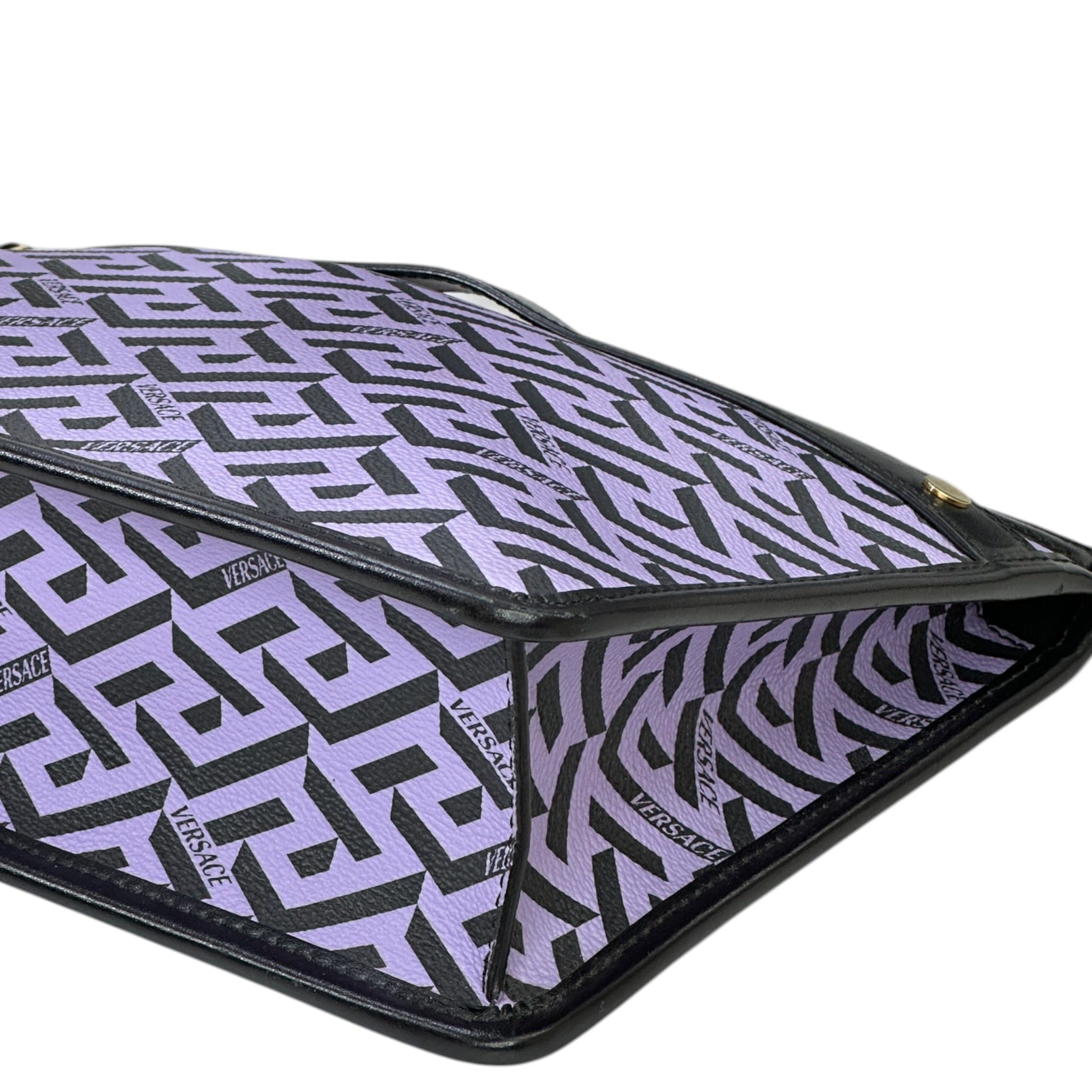 Versace La Greca Signature Sling Pouch Purple Black geometric pattern canvas