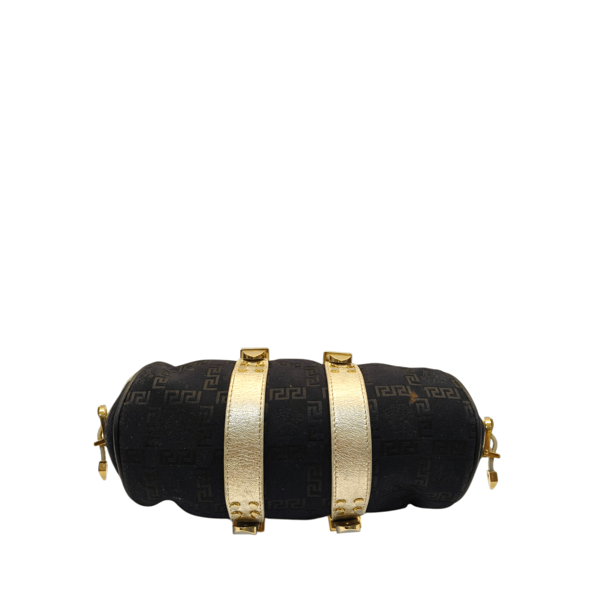 Versace Black/Gold Monogram Fabric and Leather Madonna Framed Satchel Bag