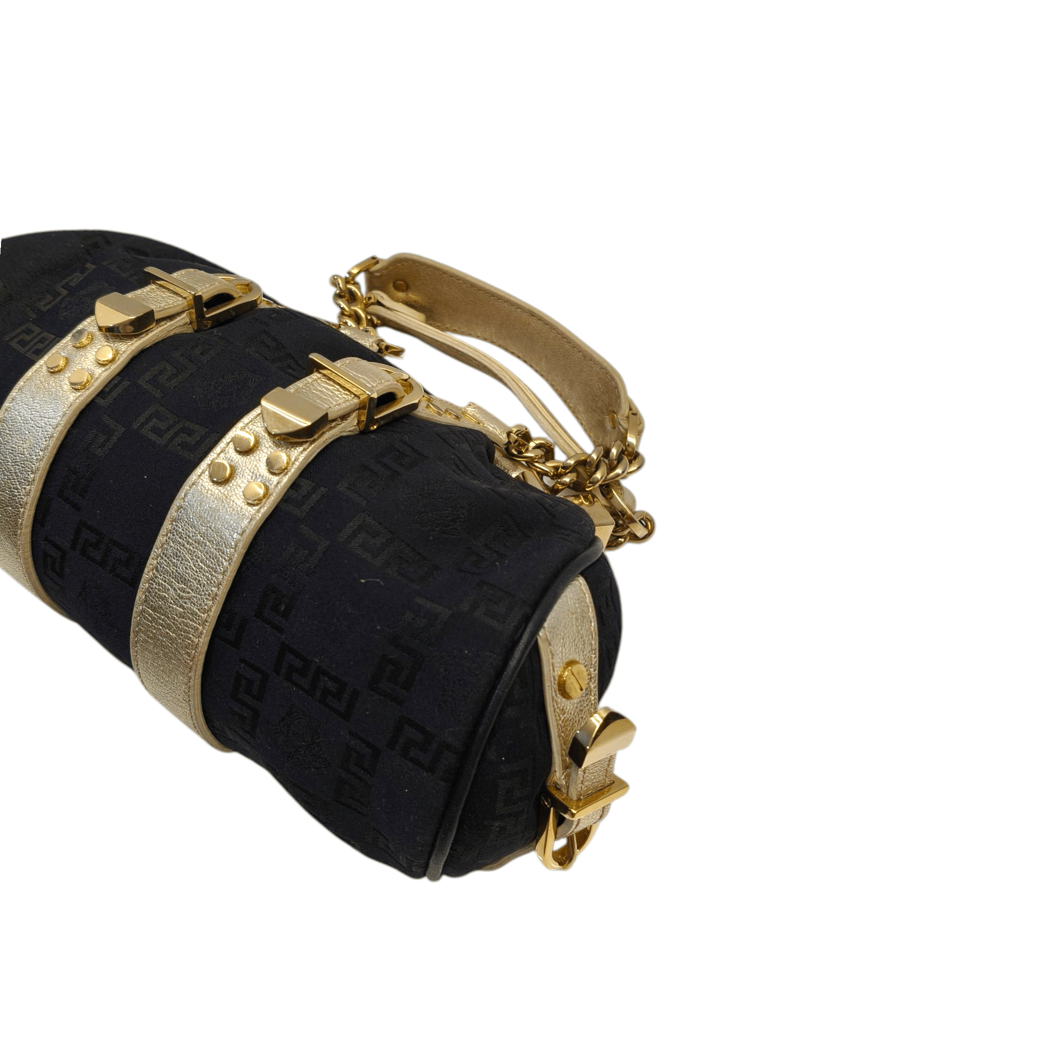 Versace Black/Gold Monogram Fabric and Leather Madonna Framed Satchel Bag