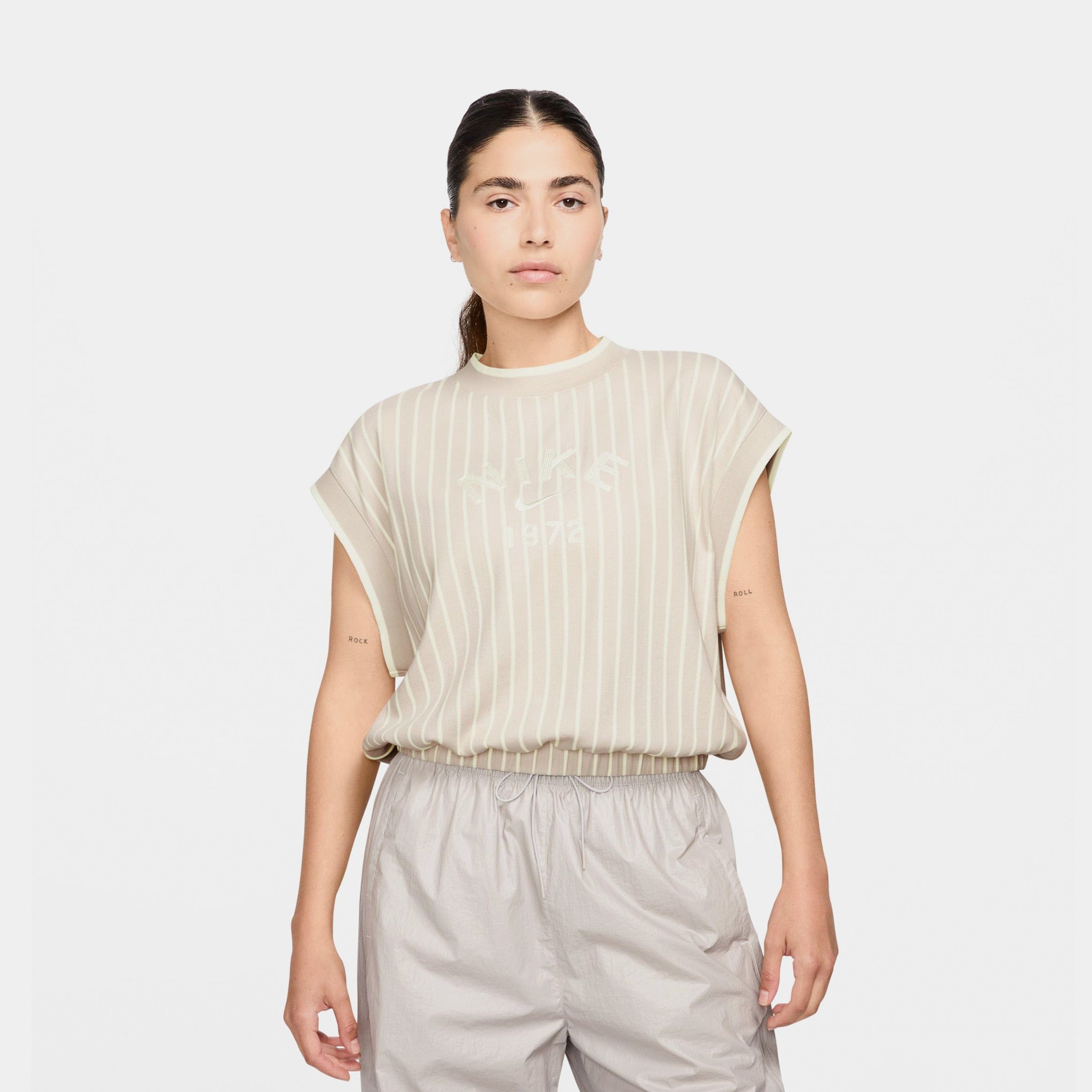 Nike NSW Collection Loose Knit Tank Womens Short Sleeve (Light Orewood Brown/Sail/Barely Volt/White)