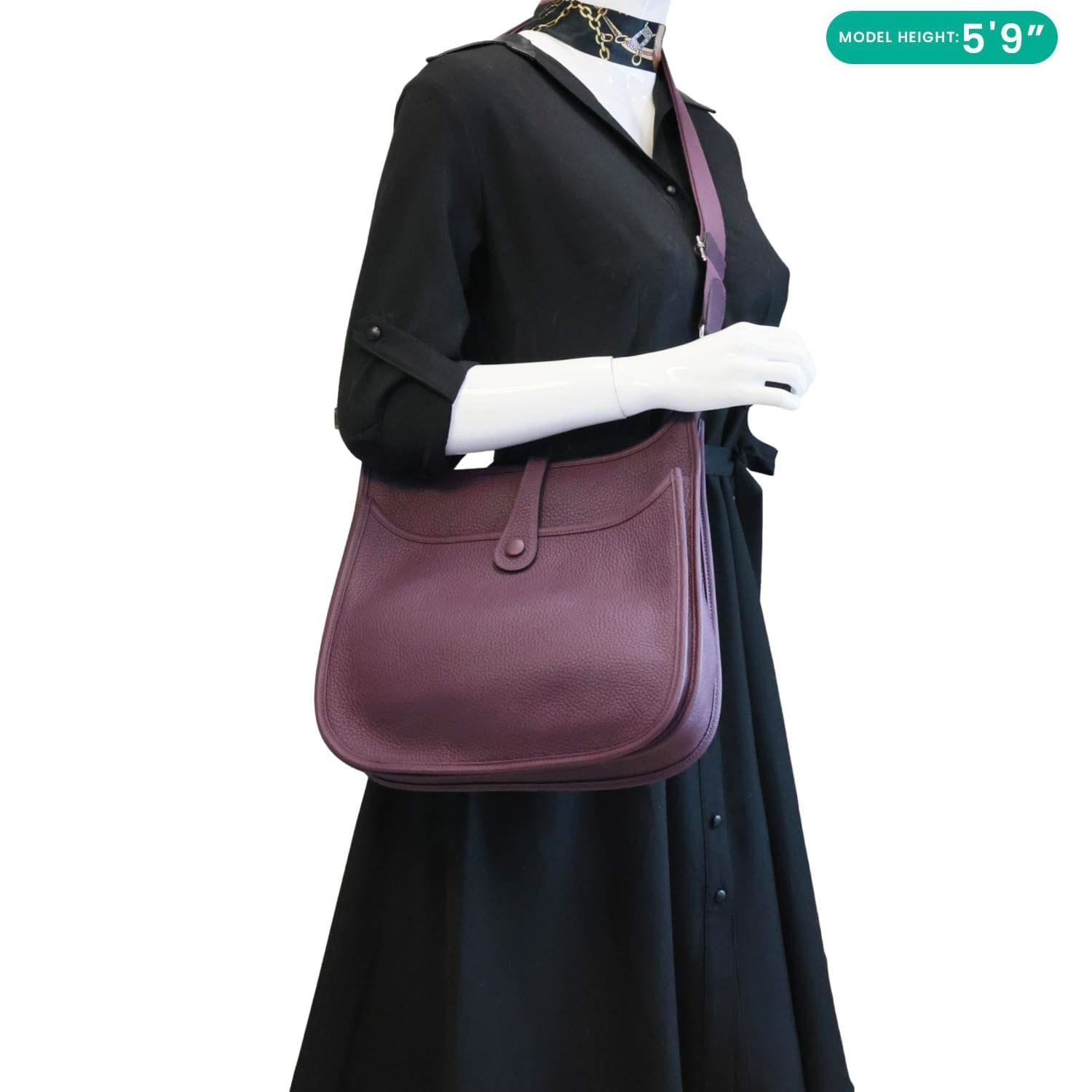 HERMES Evelyne PM Clemence Leather Crossbody Bag Purple