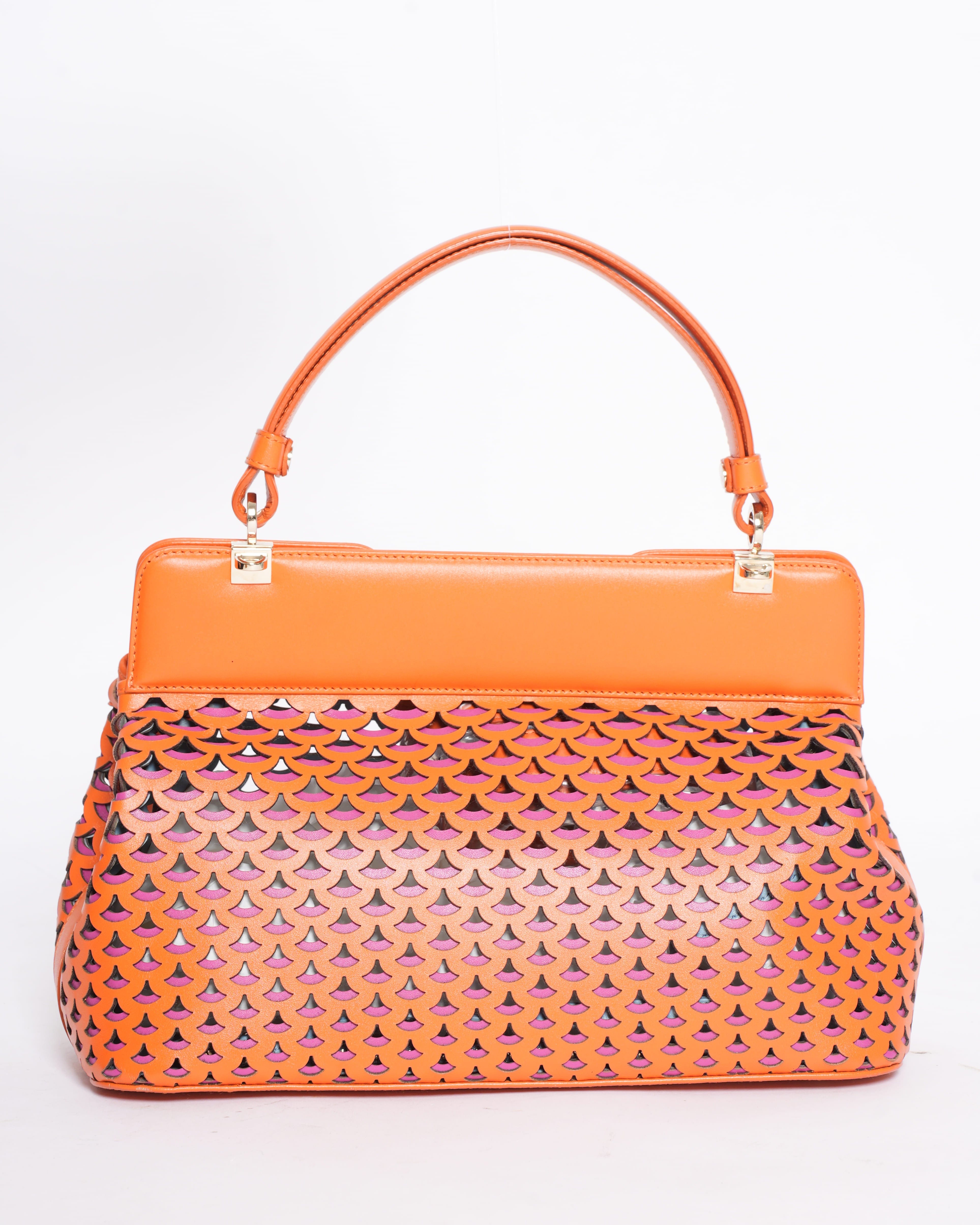 Bvlgari New Bvlgari Orange Laser Cut Leather Isabella Rossellini Tote