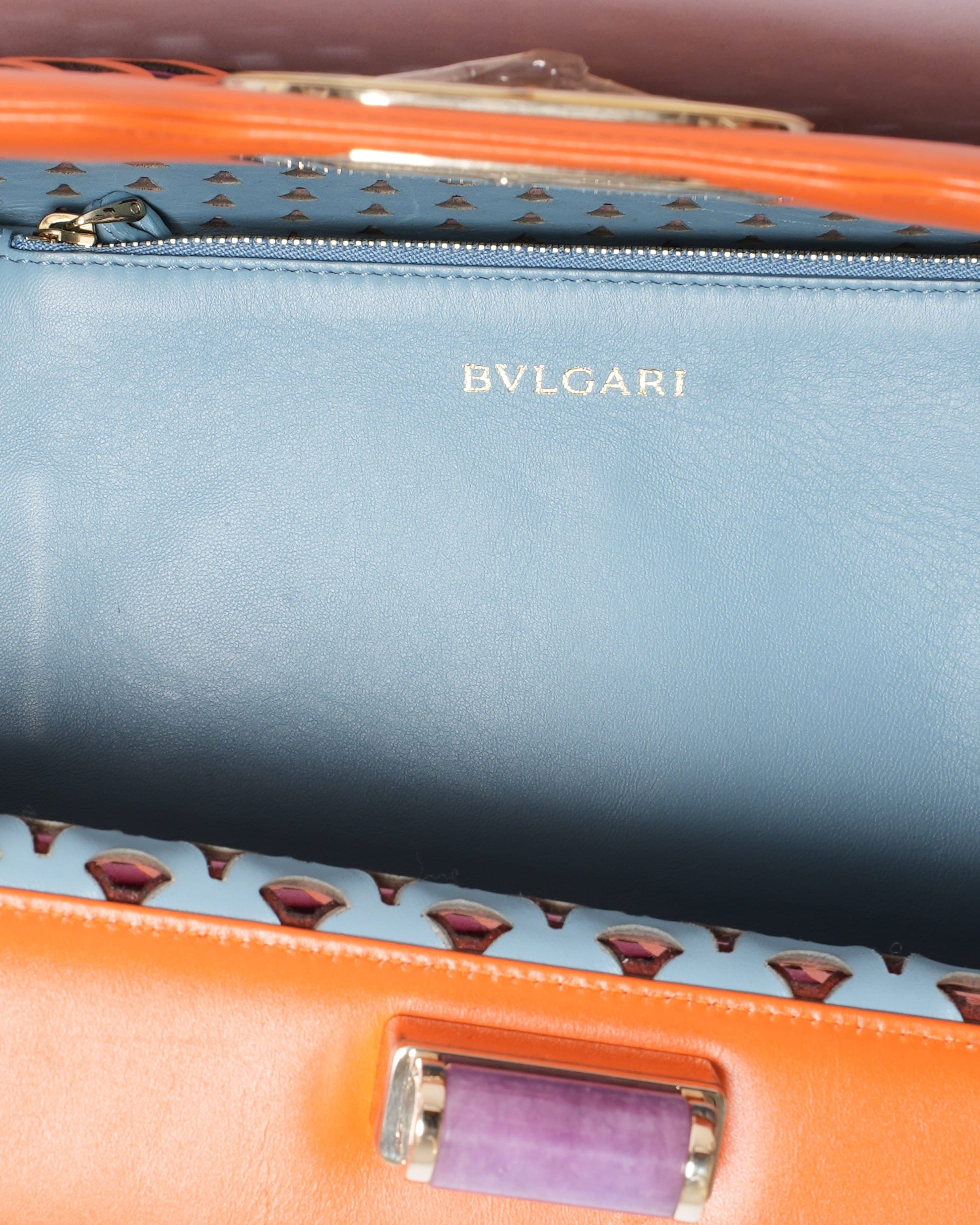 Bvlgari New Bvlgari Orange Laser Cut Leather Isabella Rossellini Tote