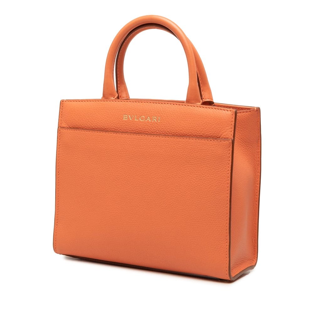 Bvlgari Smooth and Pebbled Calfskin Logo Tote