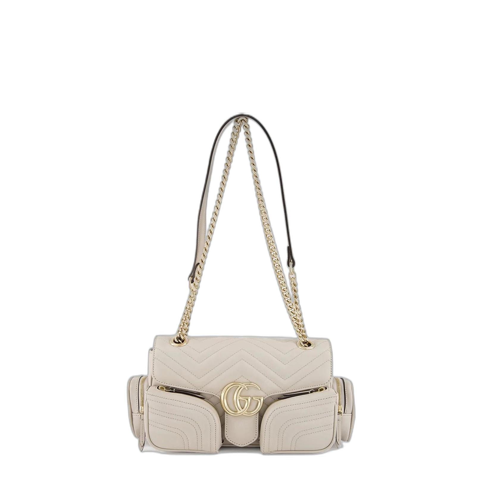 Gucci GG Marmont Small Quilted Chevron Leather Crossbody - Light Gray