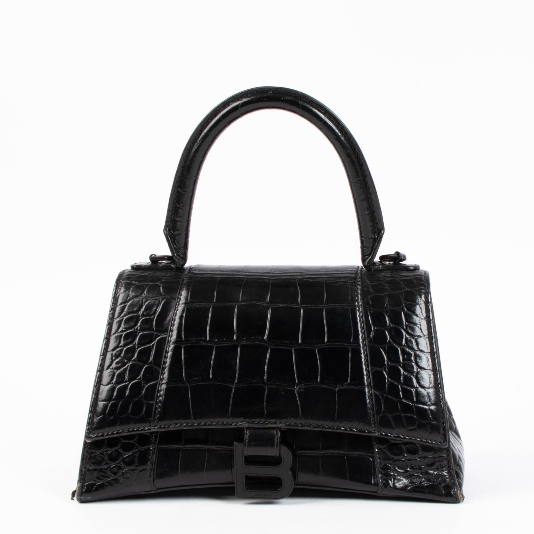 Balenciaga Black Croco Small Hourglass Bag