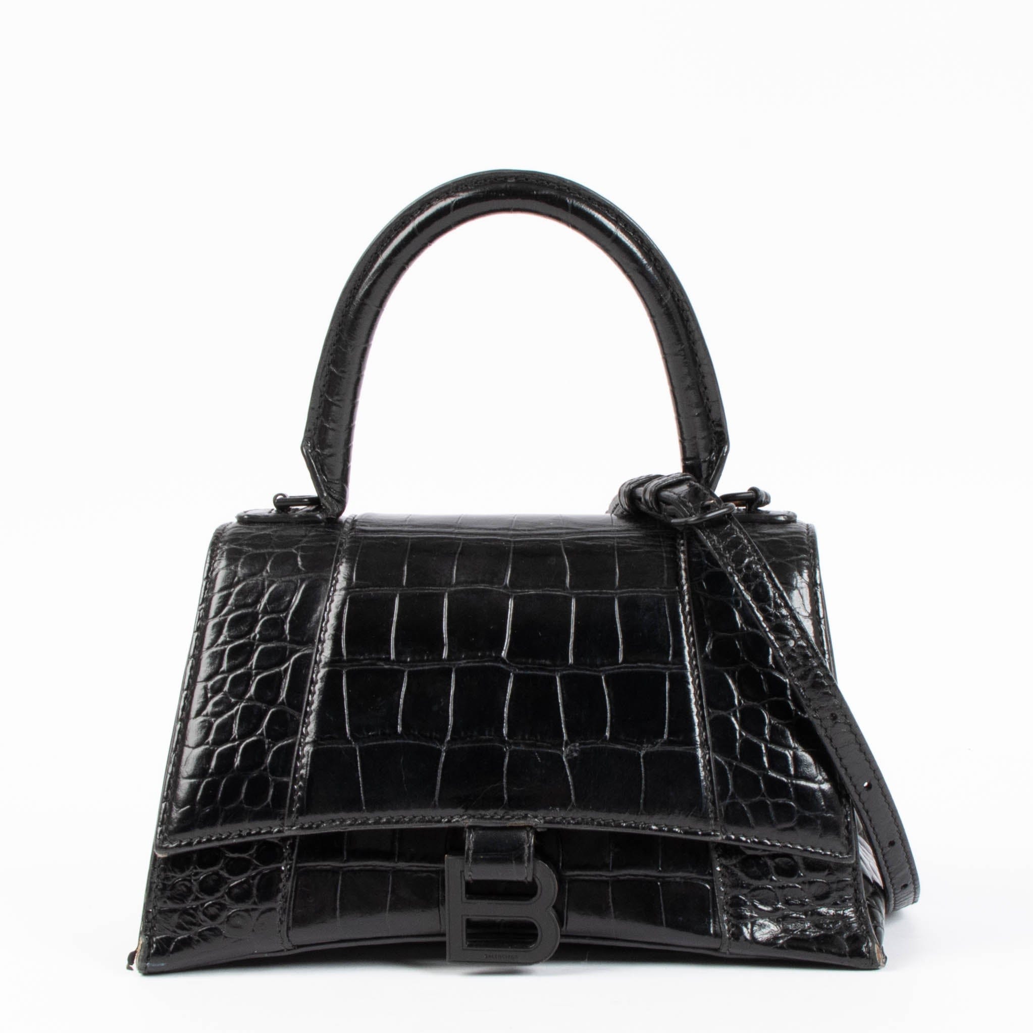 Balenciaga Black Croco Small Hourglass Bag