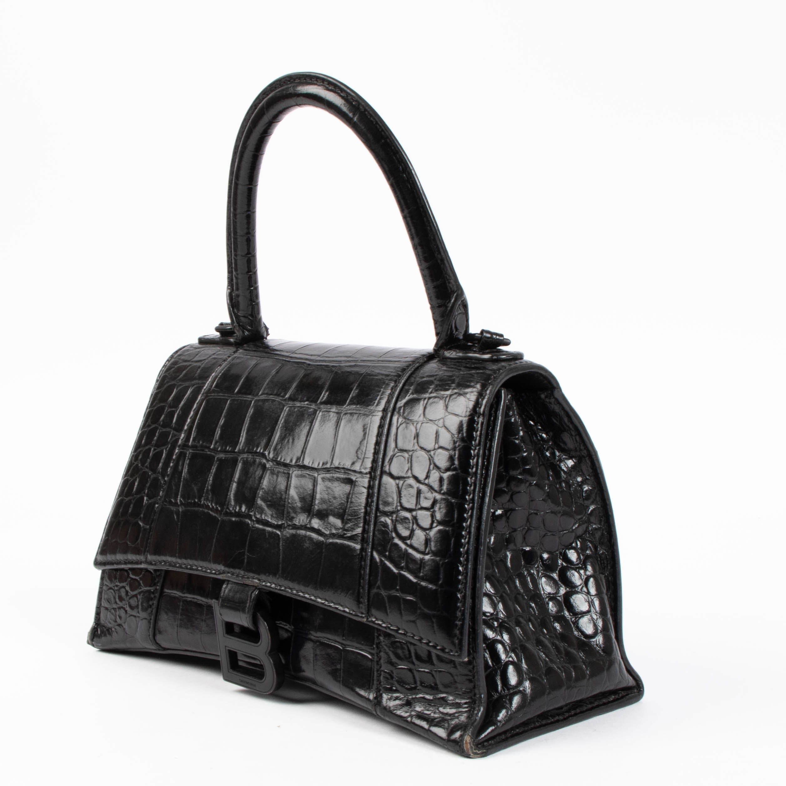Balenciaga Black Croco Small Hourglass Bag