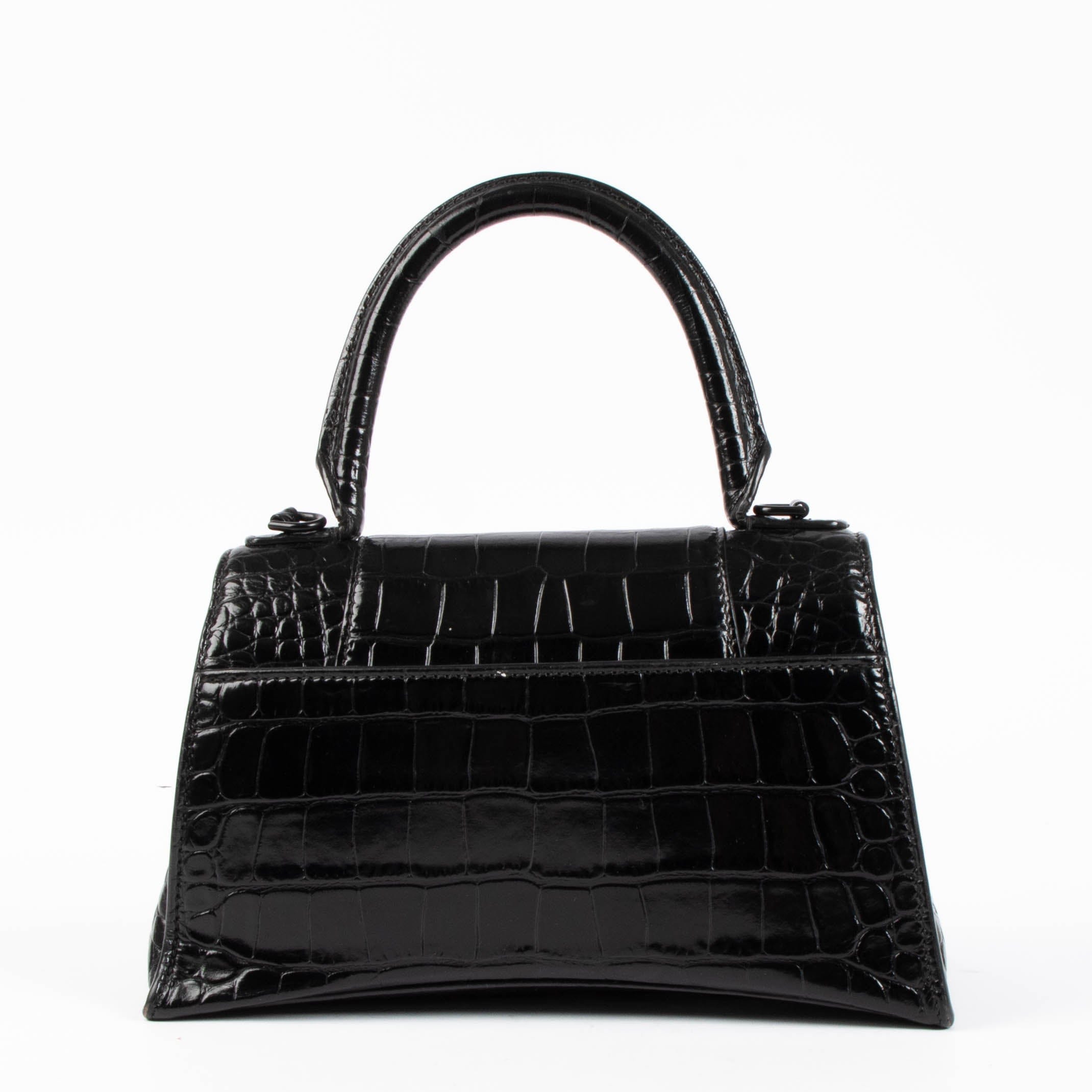Balenciaga Black Croco Small Hourglass Bag