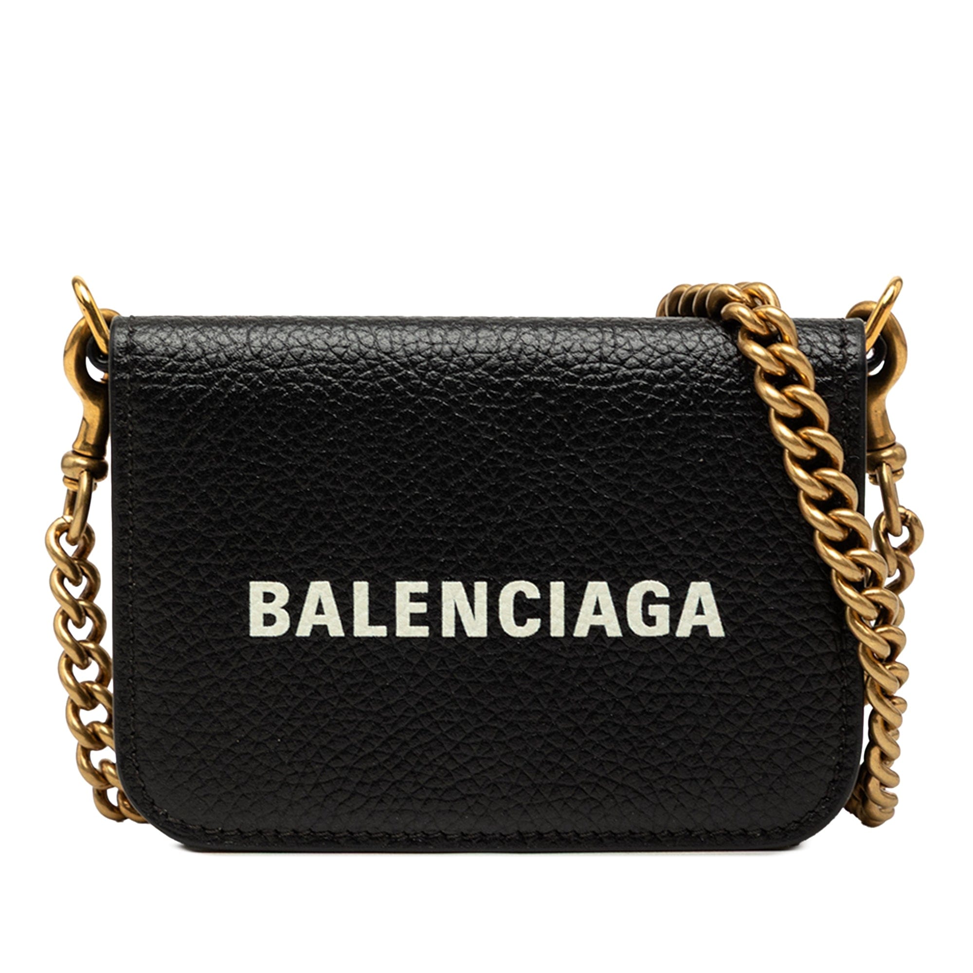Balenciaga Mini Grained Calfskin Logo Cash Wallet On Chain