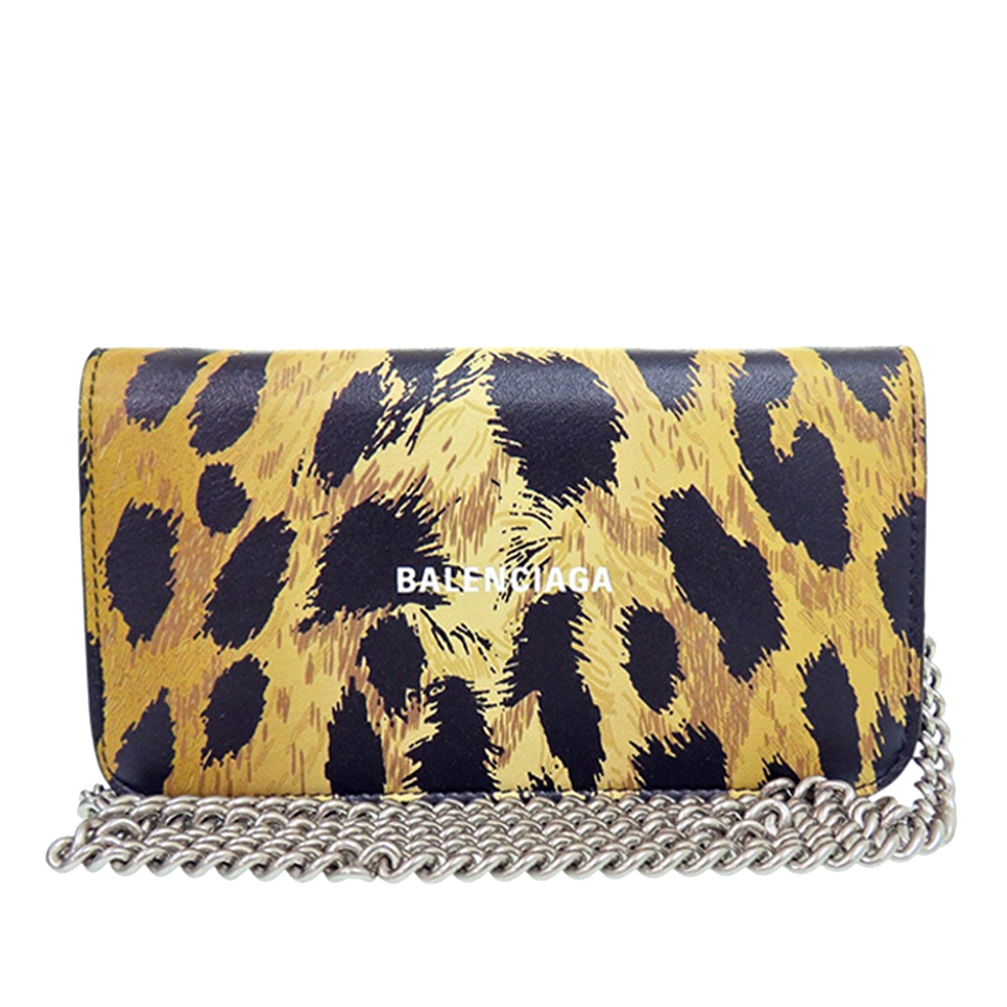 Balenciaga Leopard Printed Calfskin Continental Wallet on Chain