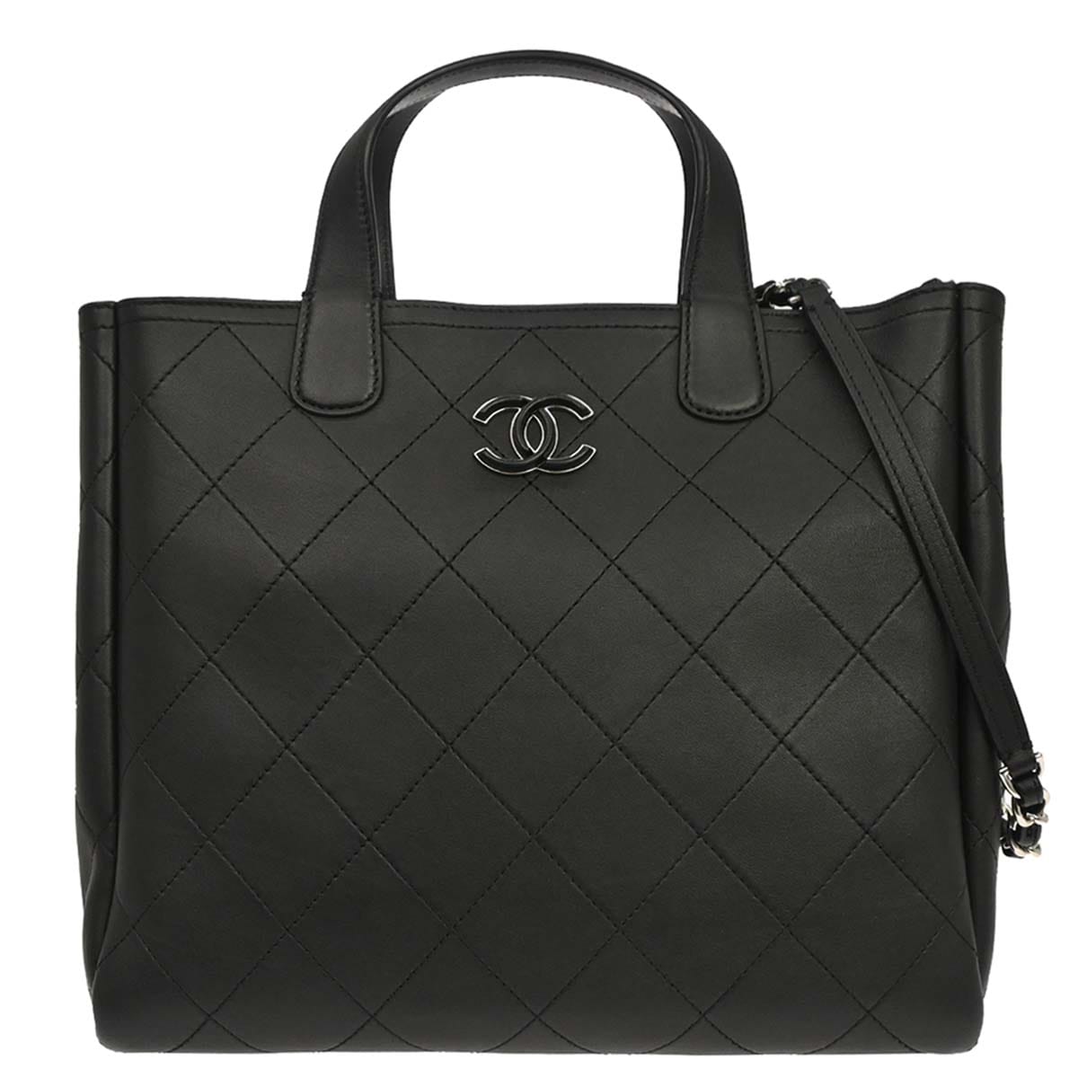 Chanel 2019 Black Calfskin Shopping Tote 2way Shoulder Handbag