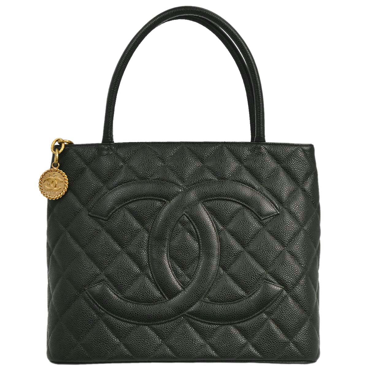 Chanel 2002 - 2003 Green Caviar Skin Medallion Tote Handbag