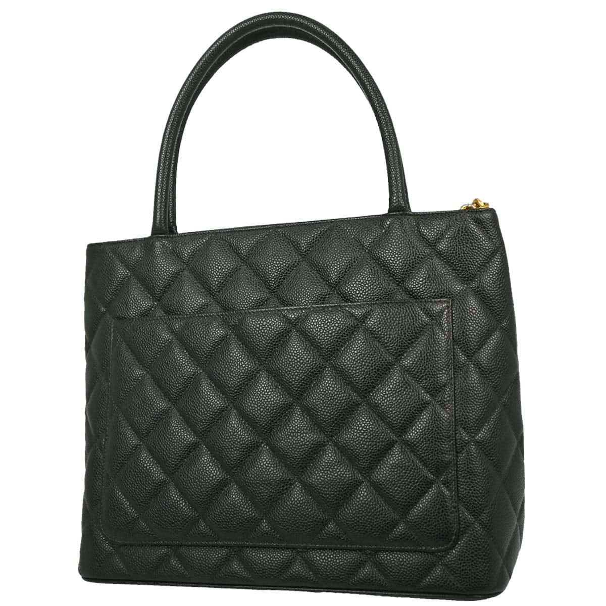 Chanel 2002 - 2003 Green Caviar Skin Medallion Tote Handbag