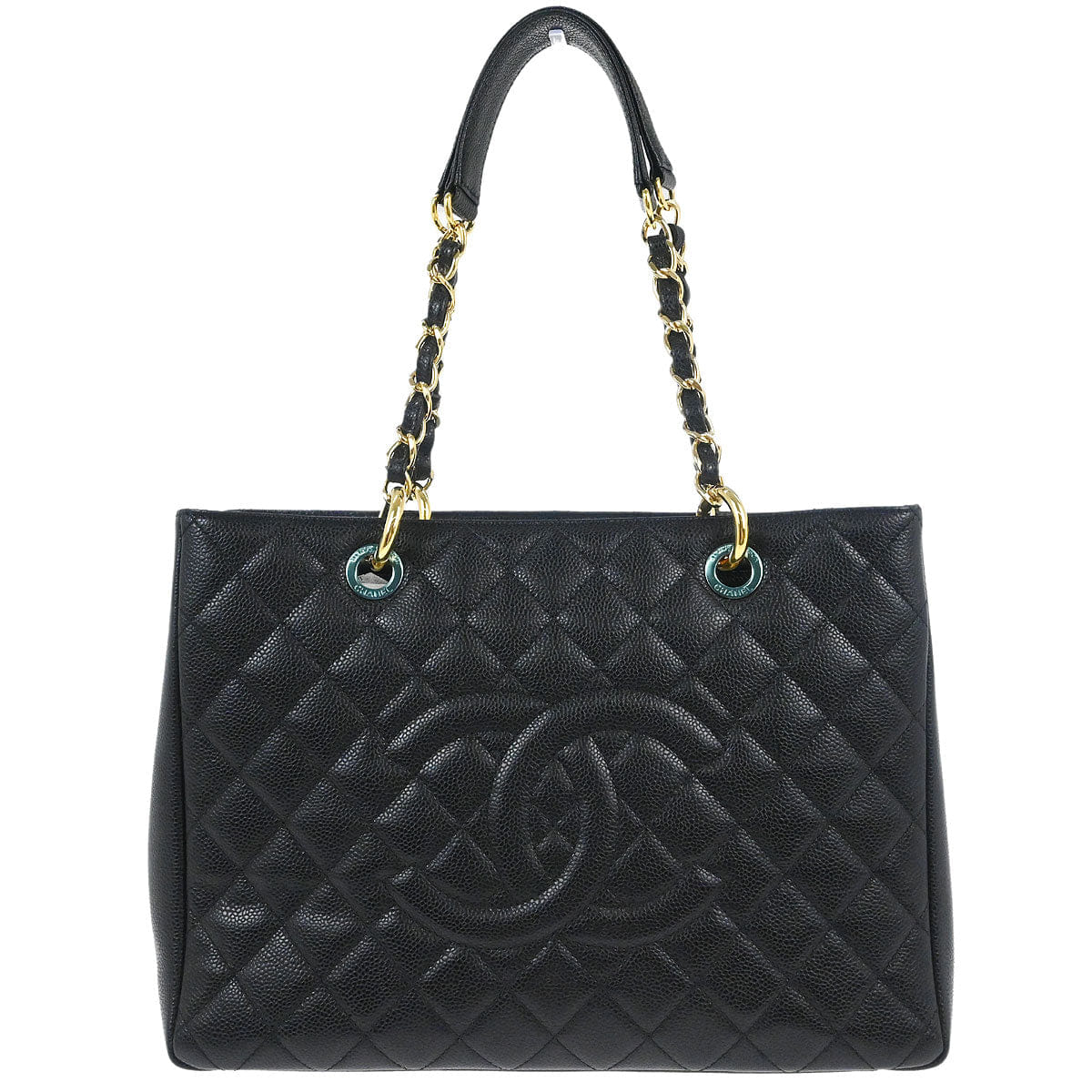 Chanel 2014 Black Caviar Grand Shopping Tote GST Chain Handbag