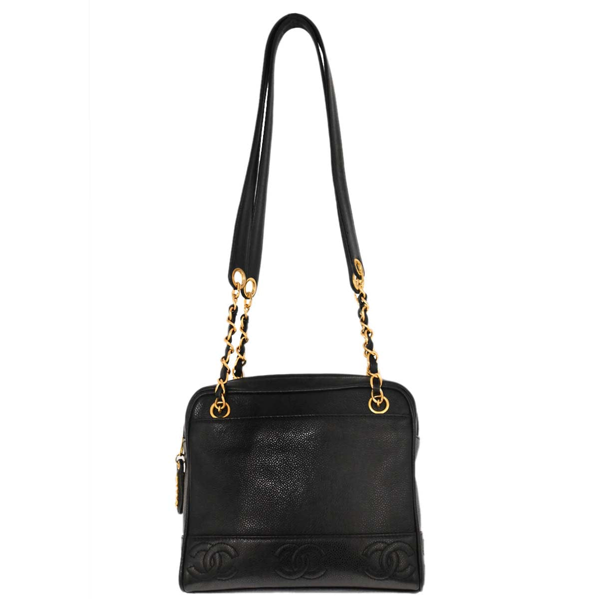 Chanel 1996 - 1997 Black Caviar Skin Triple CC Shoulder Tote Bag