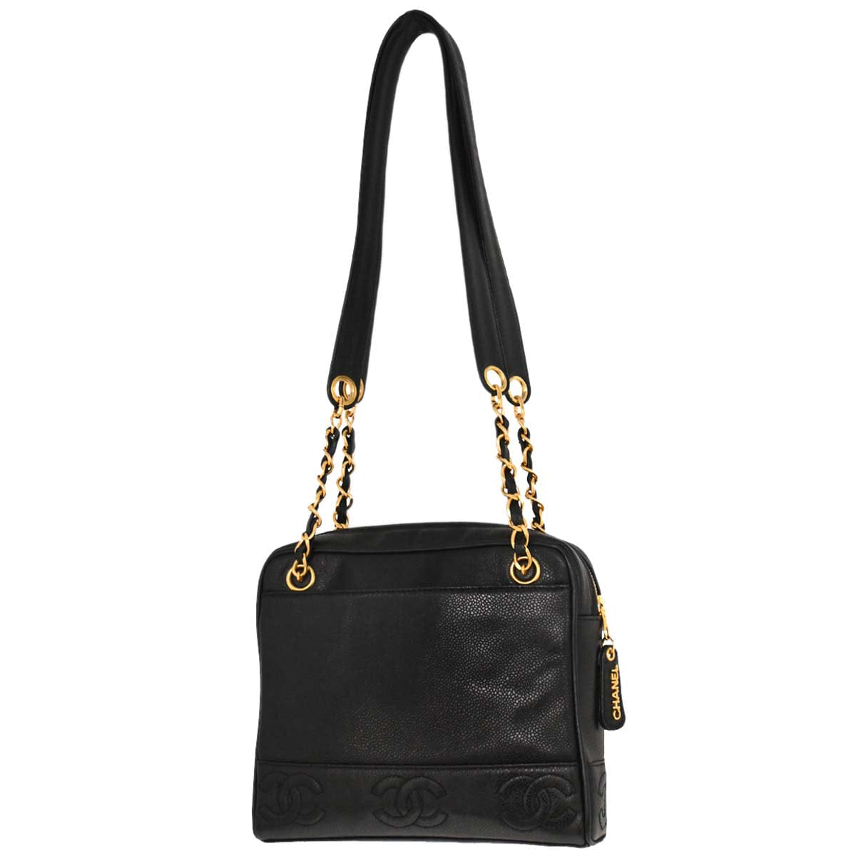Chanel 1996 - 1997 Black Caviar Skin Triple CC Shoulder Tote Bag