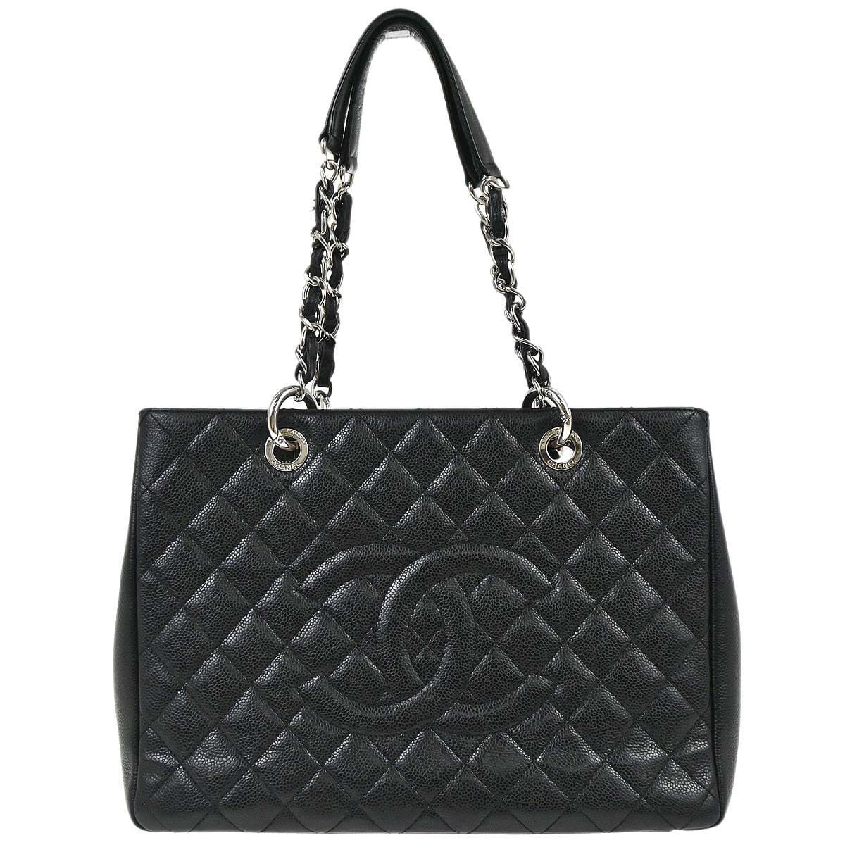 Chanel 2012 - 2013 Black Caviar Skin Grand Shopping Tote GST Chain Handbag