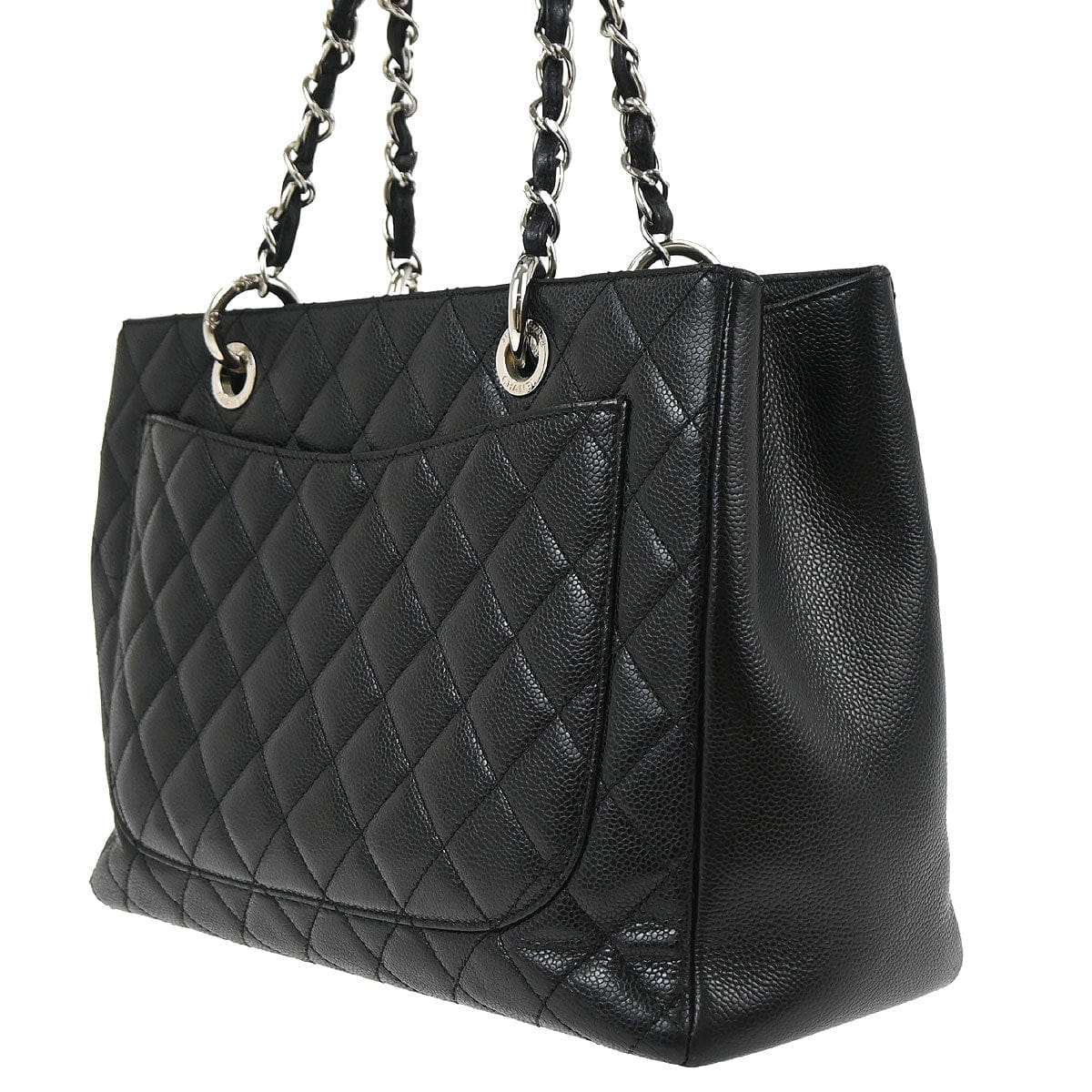 Chanel 2012 - 2013 Black Caviar Skin Grand Shopping Tote GST Chain Handbag