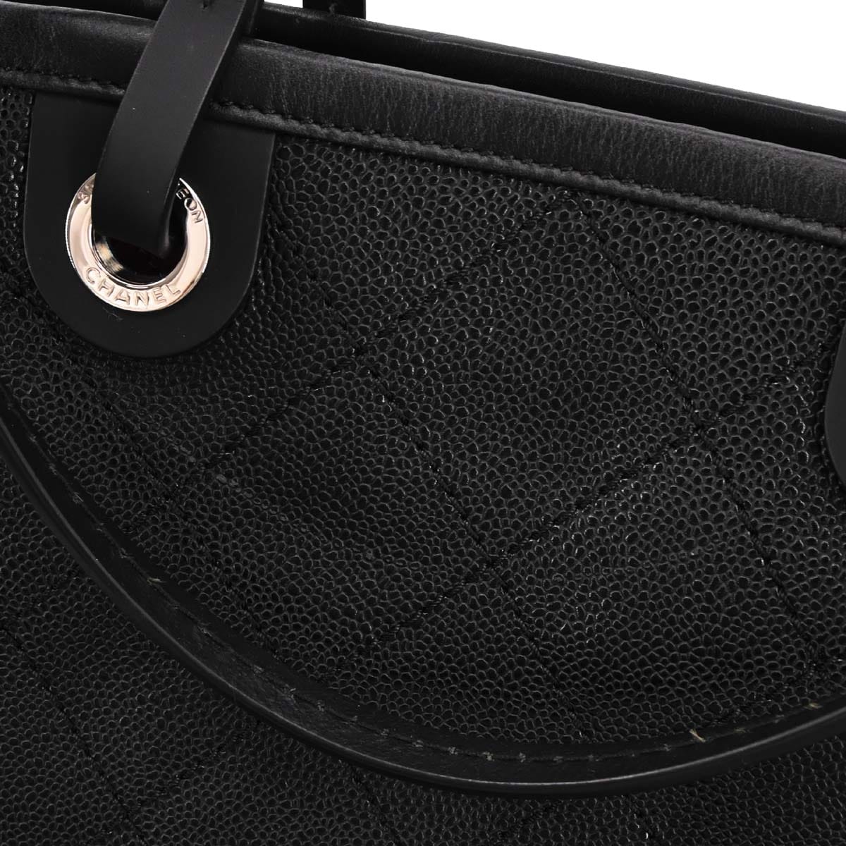 Chanel 2014 Black Caviar Skin On The Road Shopping Fever Tote Bag