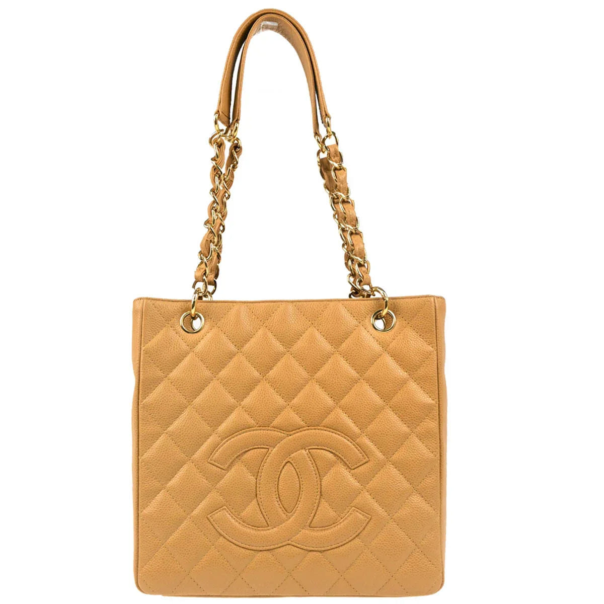 Chanel 2005 - 2006 Beige Caviar Petite Shopping Tote PST Chain Handbag