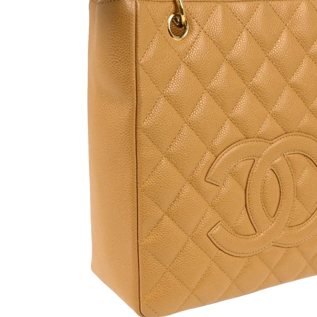 Chanel 2005 - 2006 Beige Caviar Petite Shopping Tote PST Chain Handbag