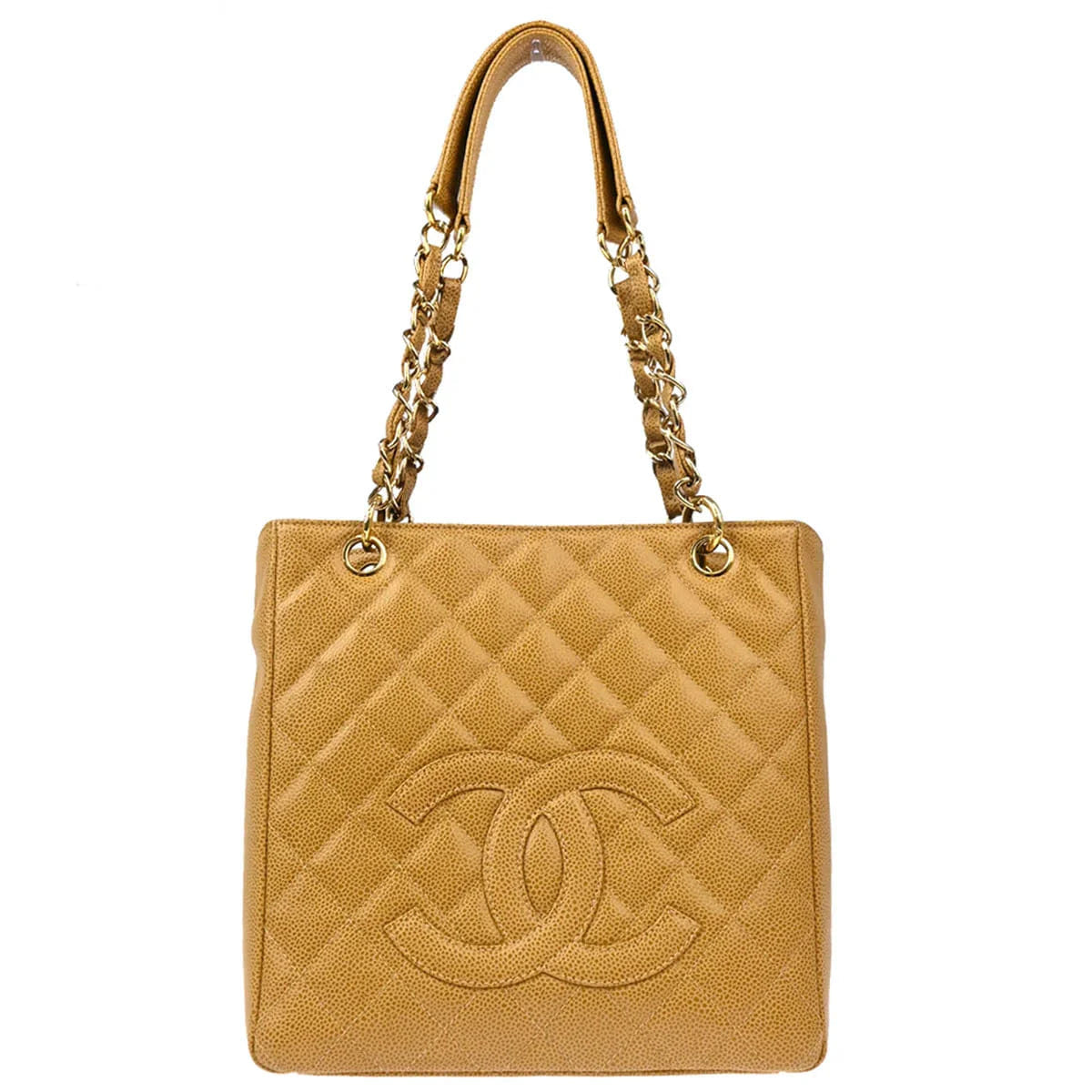 Chanel 2003 - 2004 Beige Caviar Petite Shopping Tote PST Chain Handbag