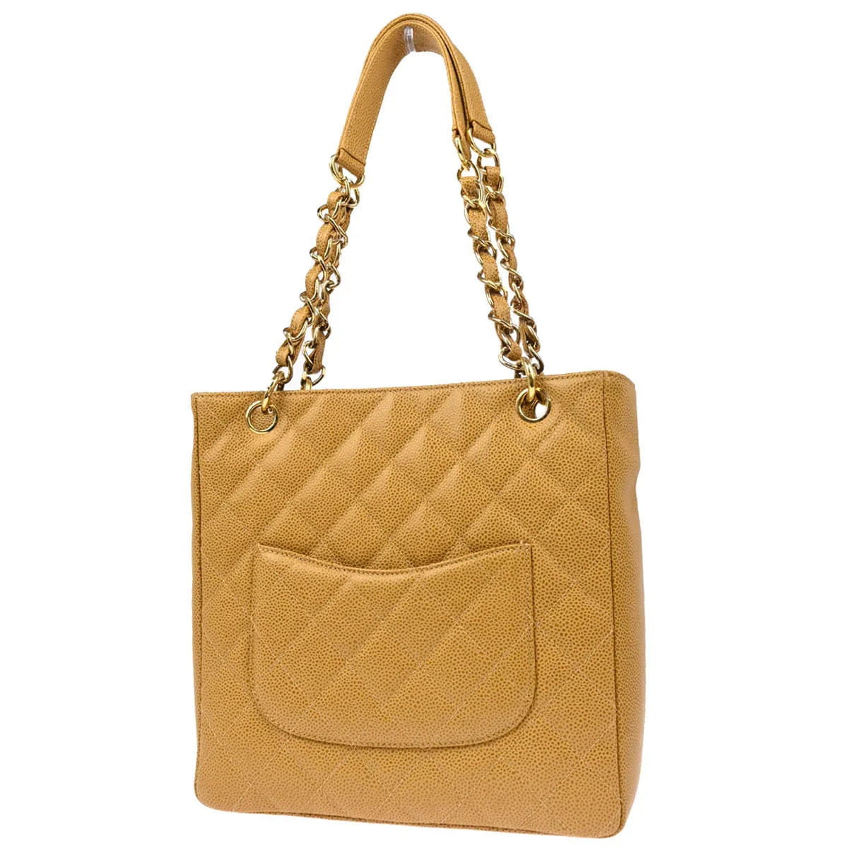 Chanel 2003 - 2004 Beige Caviar Petite Shopping Tote PST Chain Handbag