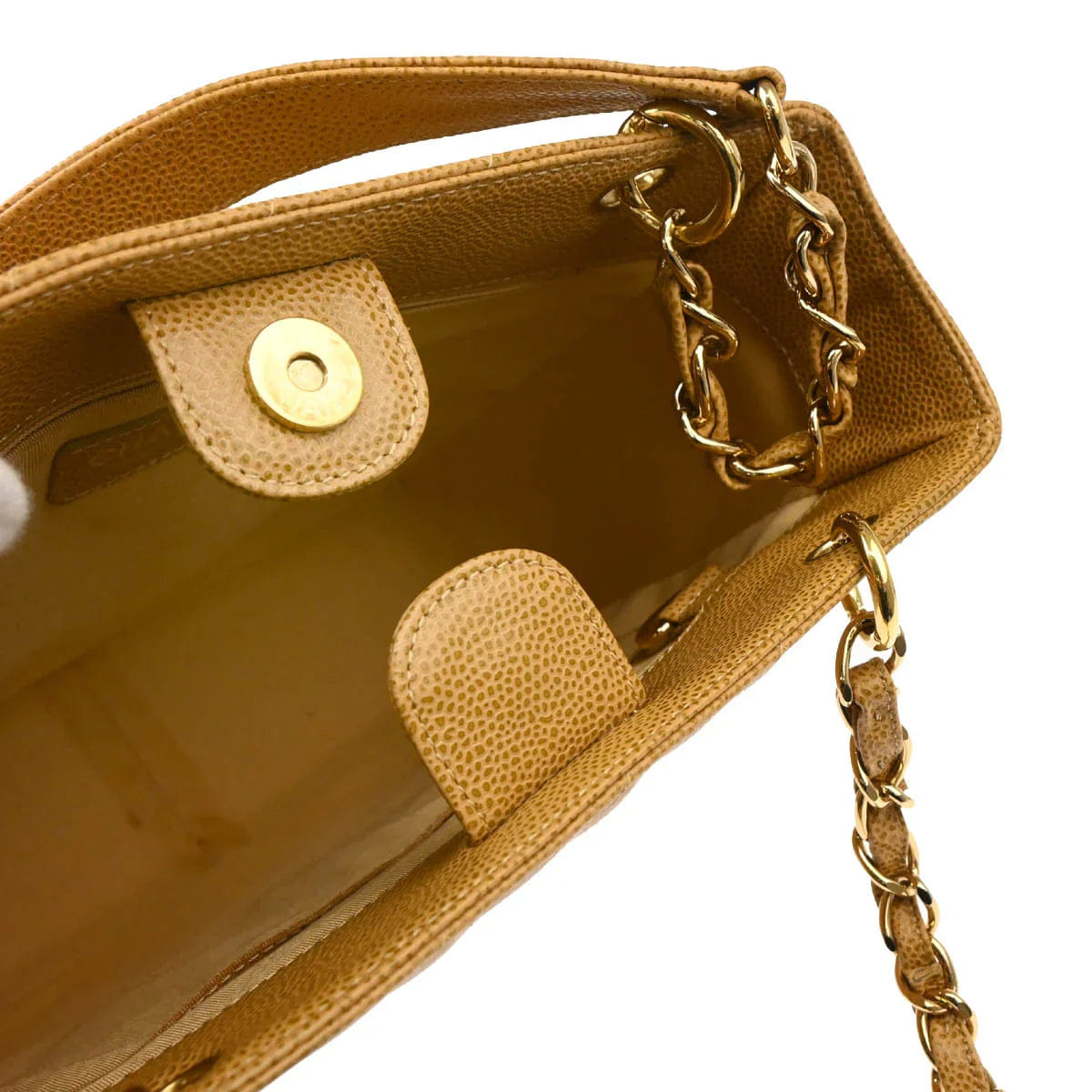 Chanel 2003 - 2004 Beige Caviar Petite Shopping Tote PST Chain Handbag