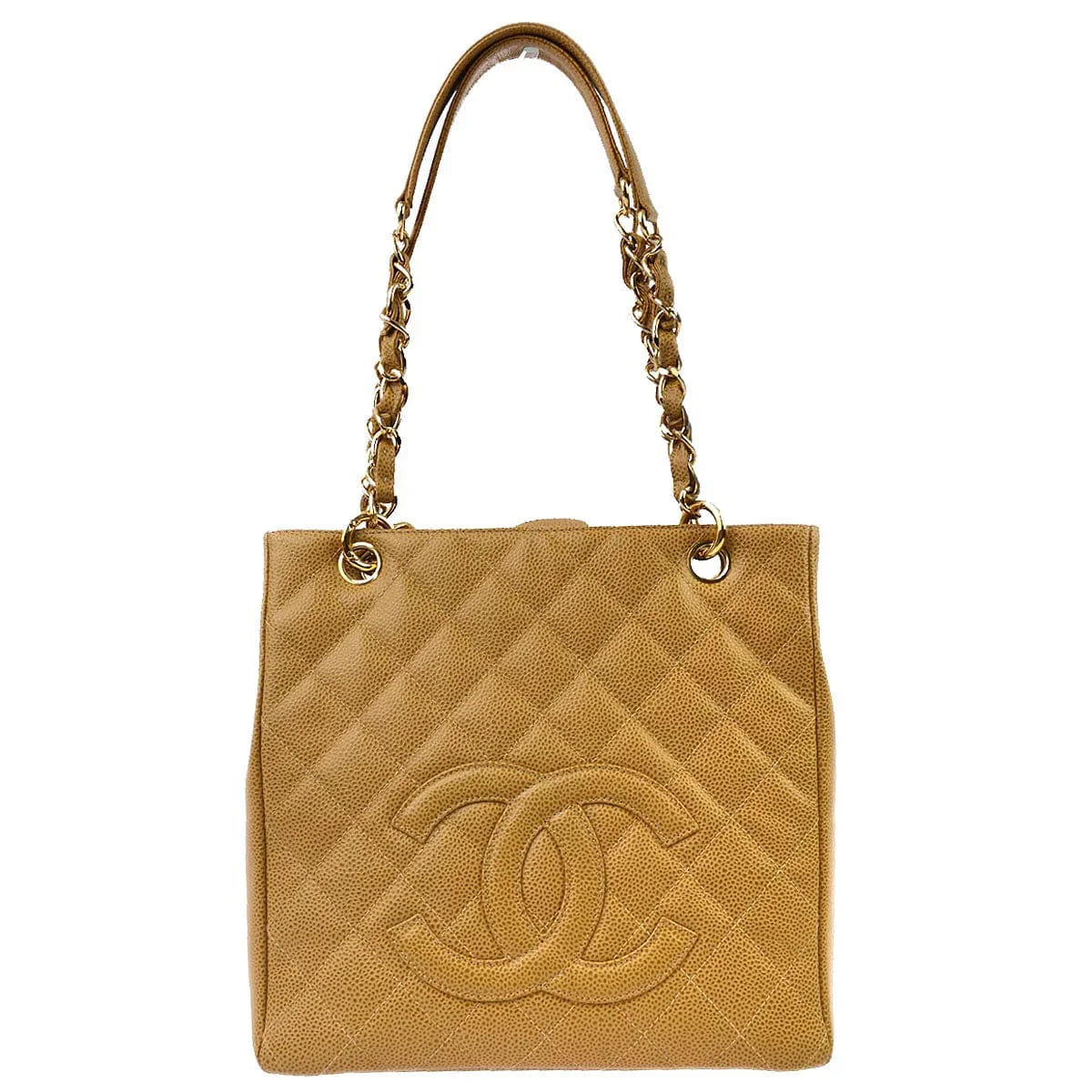 Chanel 2003 - 2004 Beige Caviar Petite Shopping Tote PST Handbag