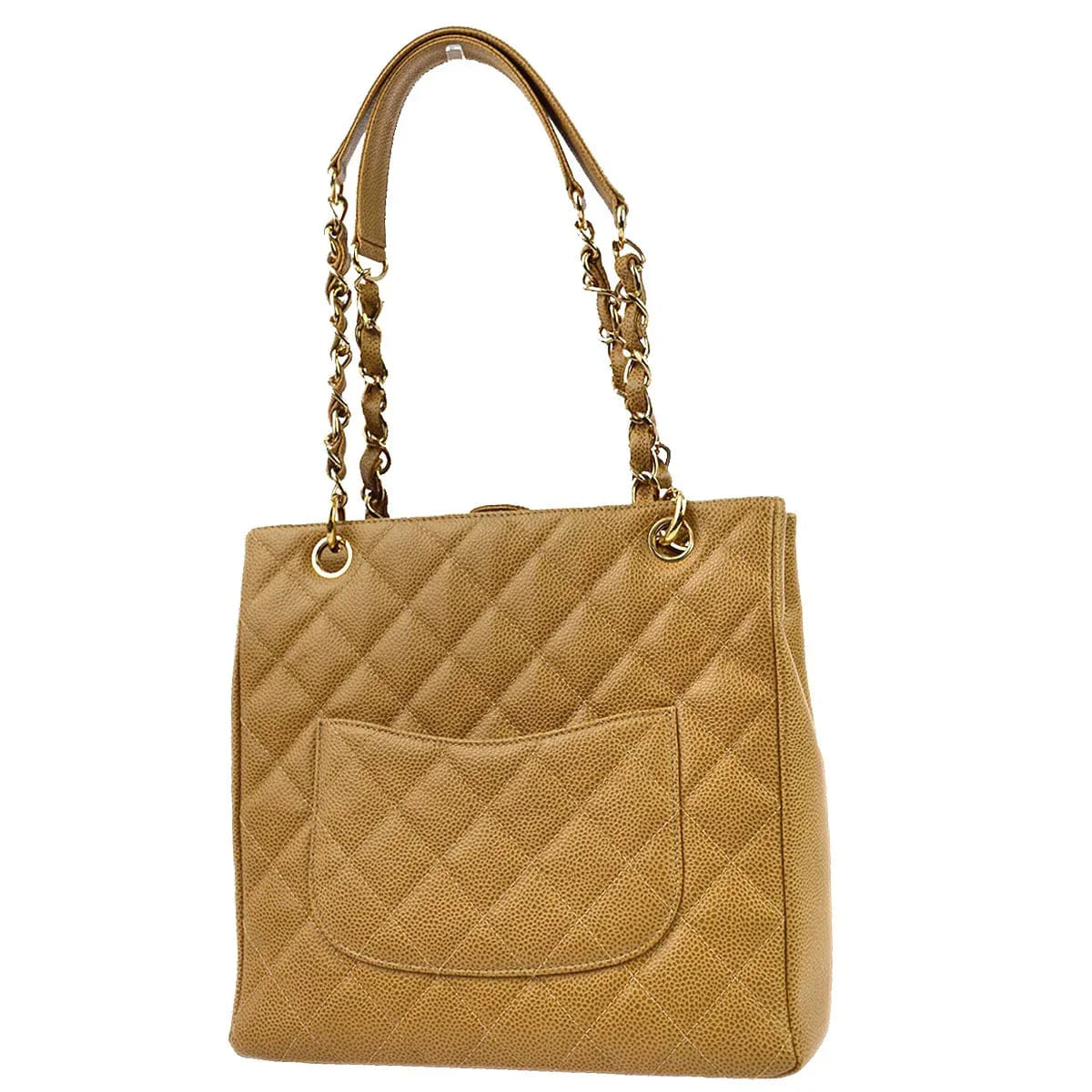 Chanel 2003 - 2004 Beige Caviar Petite Shopping Tote PST Handbag