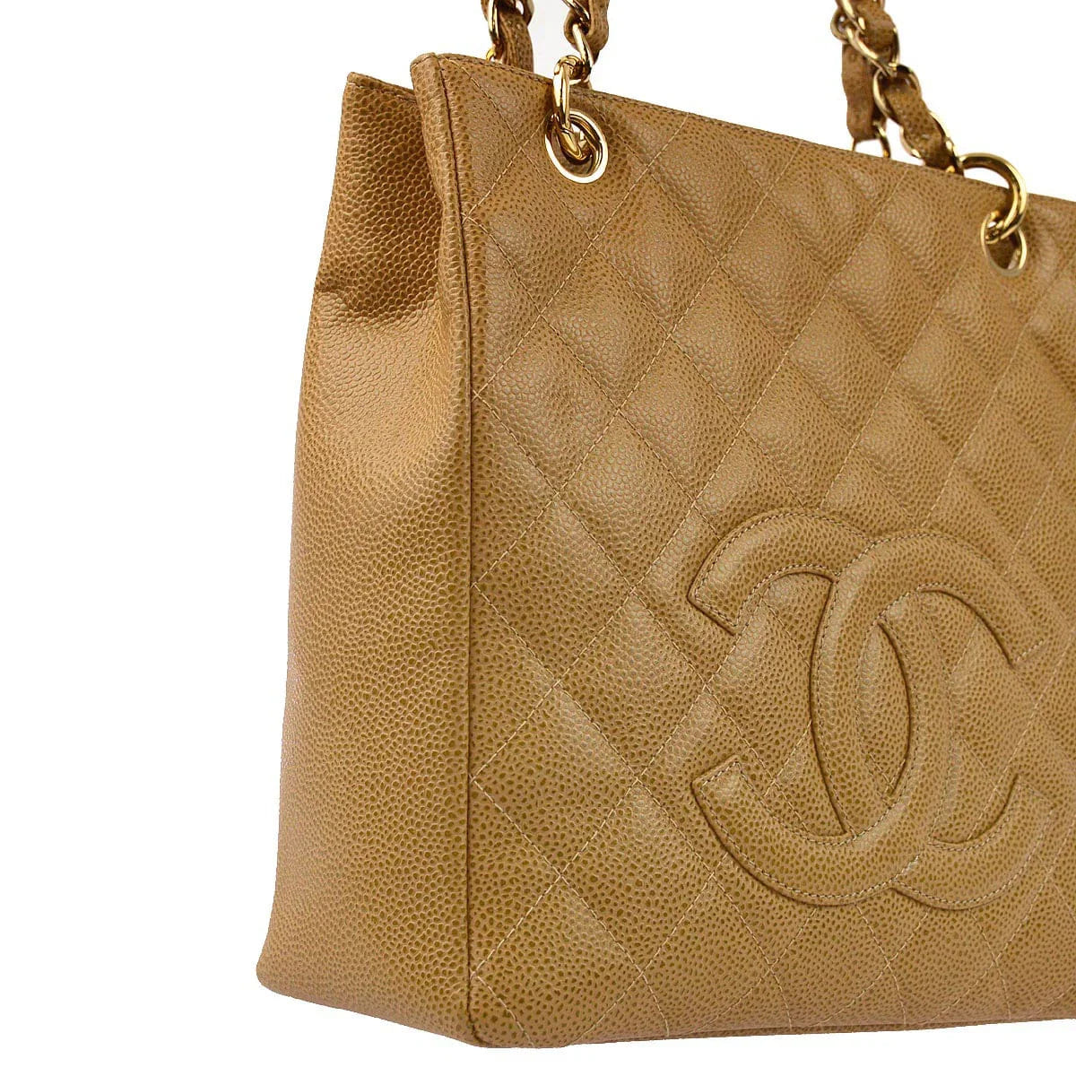 Chanel 2003 - 2004 Beige Caviar Petite Shopping Tote PST Handbag