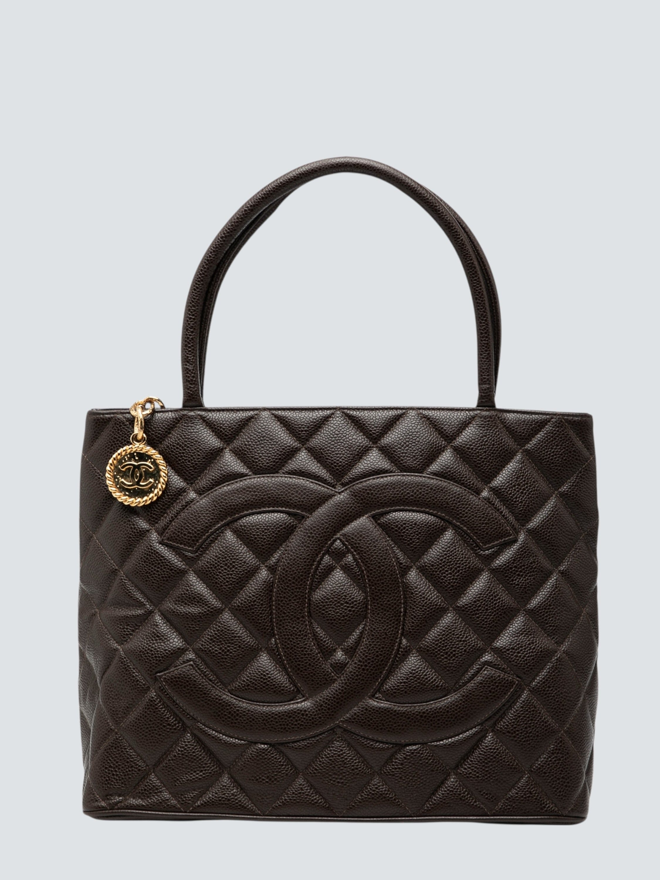 Chanel Chocolate Dark Brown Caviar Leather Medallion Tote