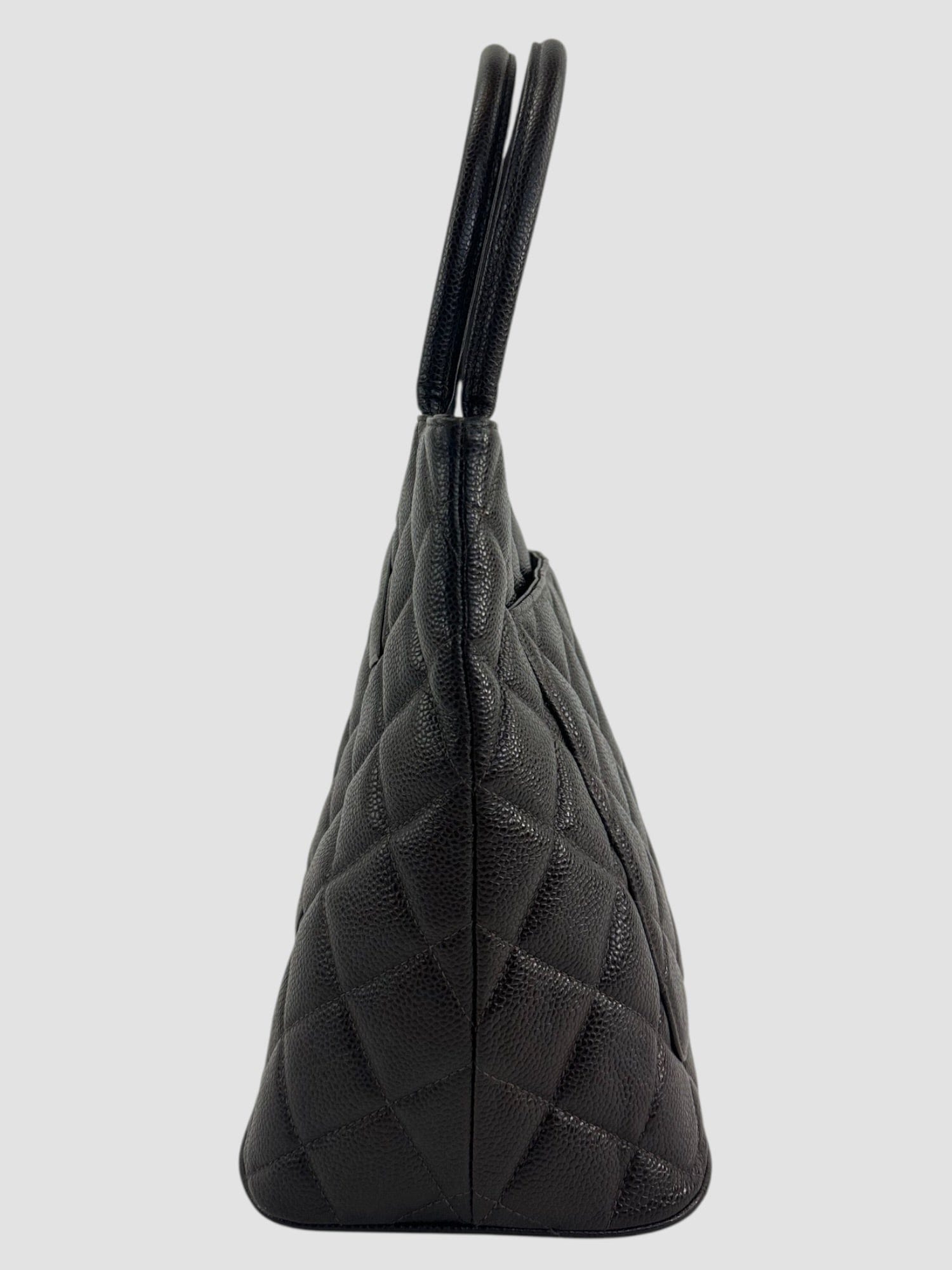 Chanel Chocolate Dark Brown Caviar Leather Medallion Tote