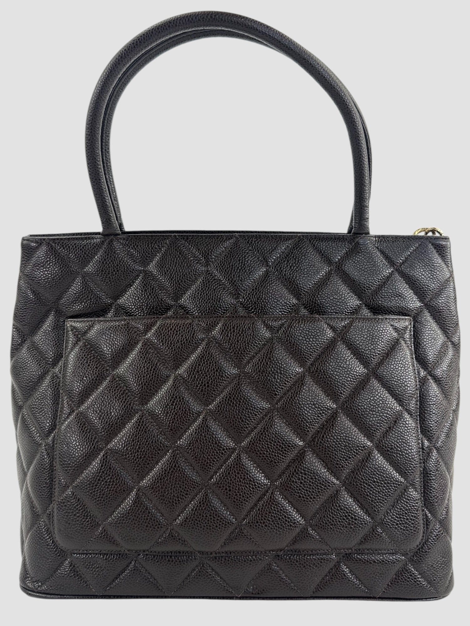 Chanel Chocolate Dark Brown Caviar Leather Medallion Tote