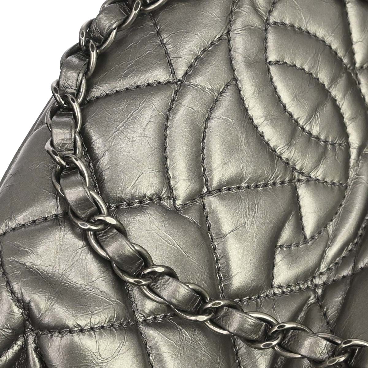 Chanel 2012 Metallic Silver Calfskin Chain Me Tote Handbag