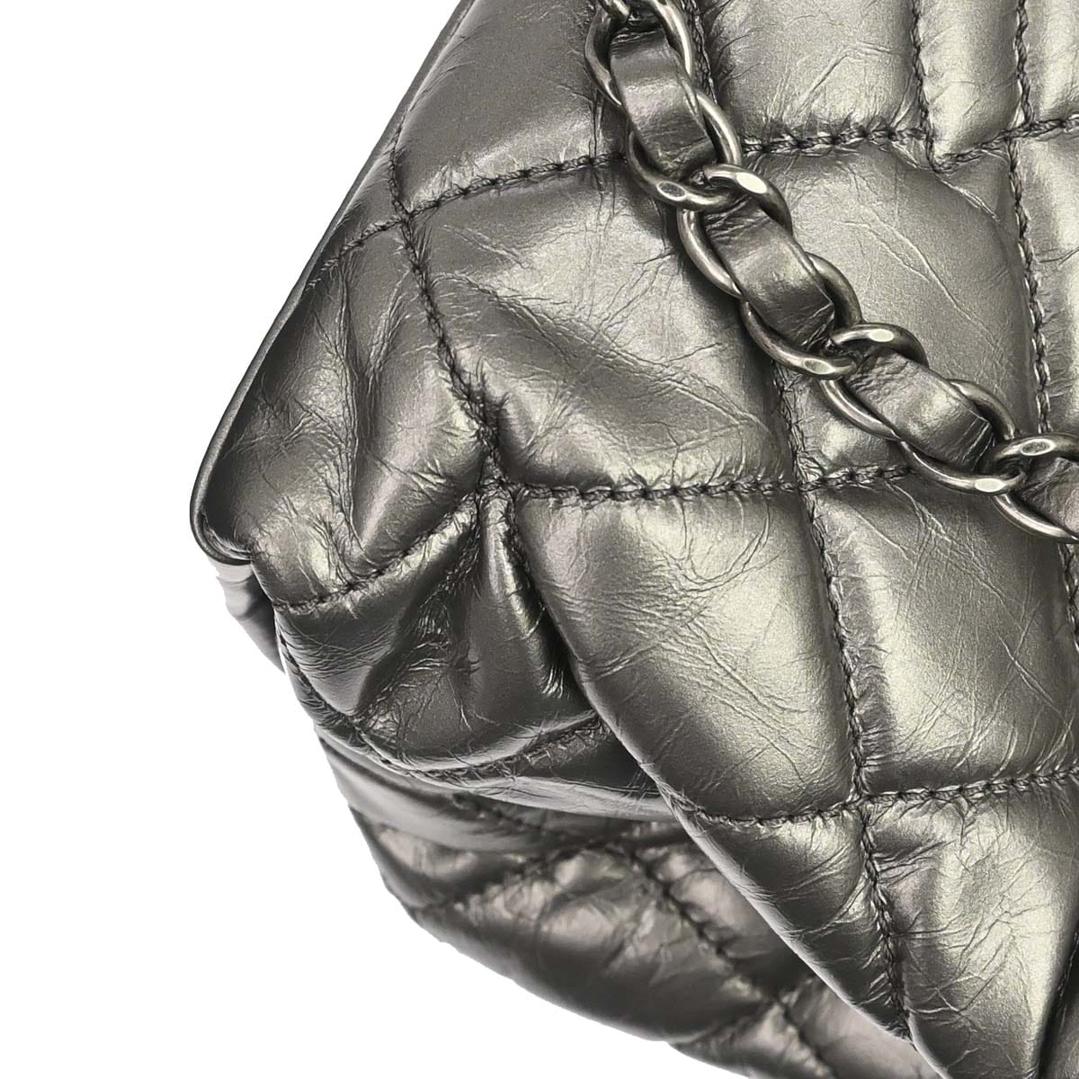 Chanel 2012 Metallic Silver Calfskin Chain Me Tote Handbag