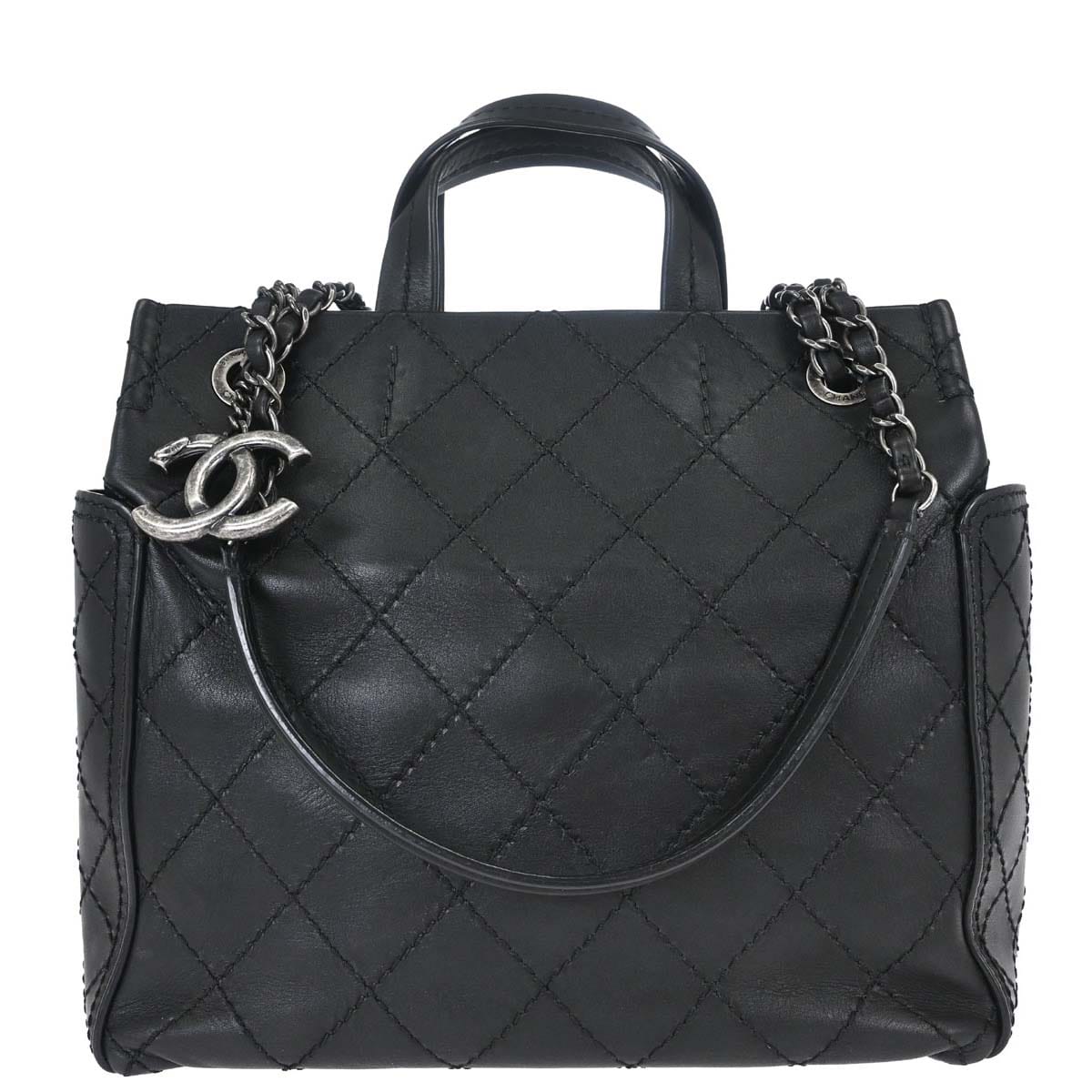 Chanel 2015 - 2016 Black Calfskin Wild Stitch CC Pocket Tote 2way Handbag