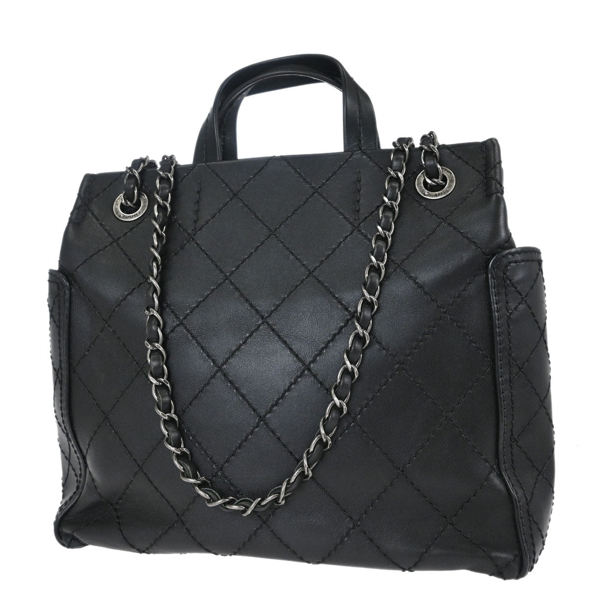 Chanel 2015 - 2016 Black Calfskin Wild Stitch CC Pocket Tote 2way Handbag