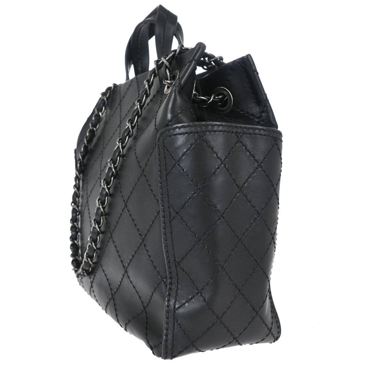 Chanel 2015 - 2016 Black Calfskin Wild Stitch CC Pocket Tote 2way Handbag
