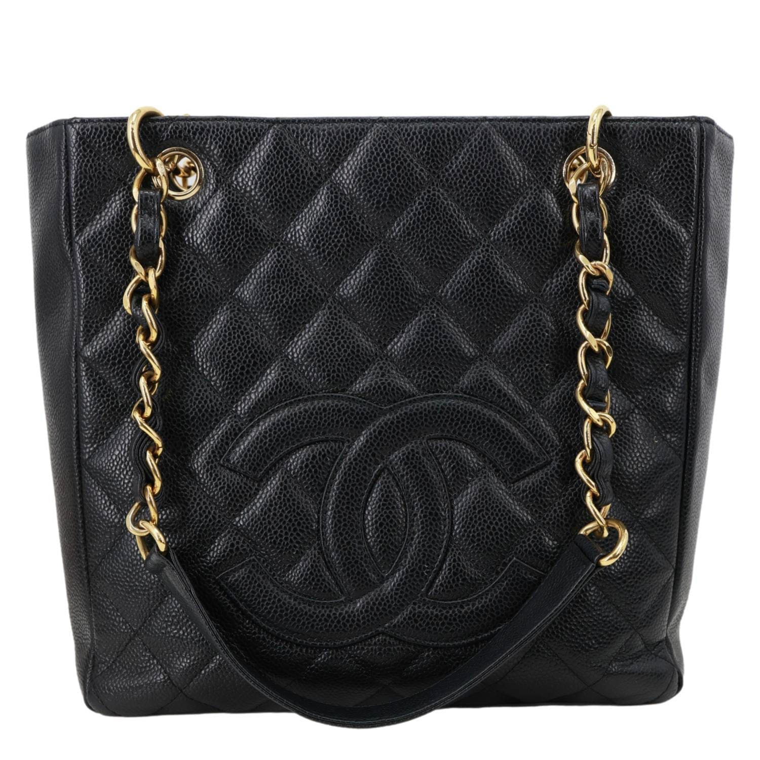 CHANEL PST Petite Quilted Caviar Leather Shopping Tote Black