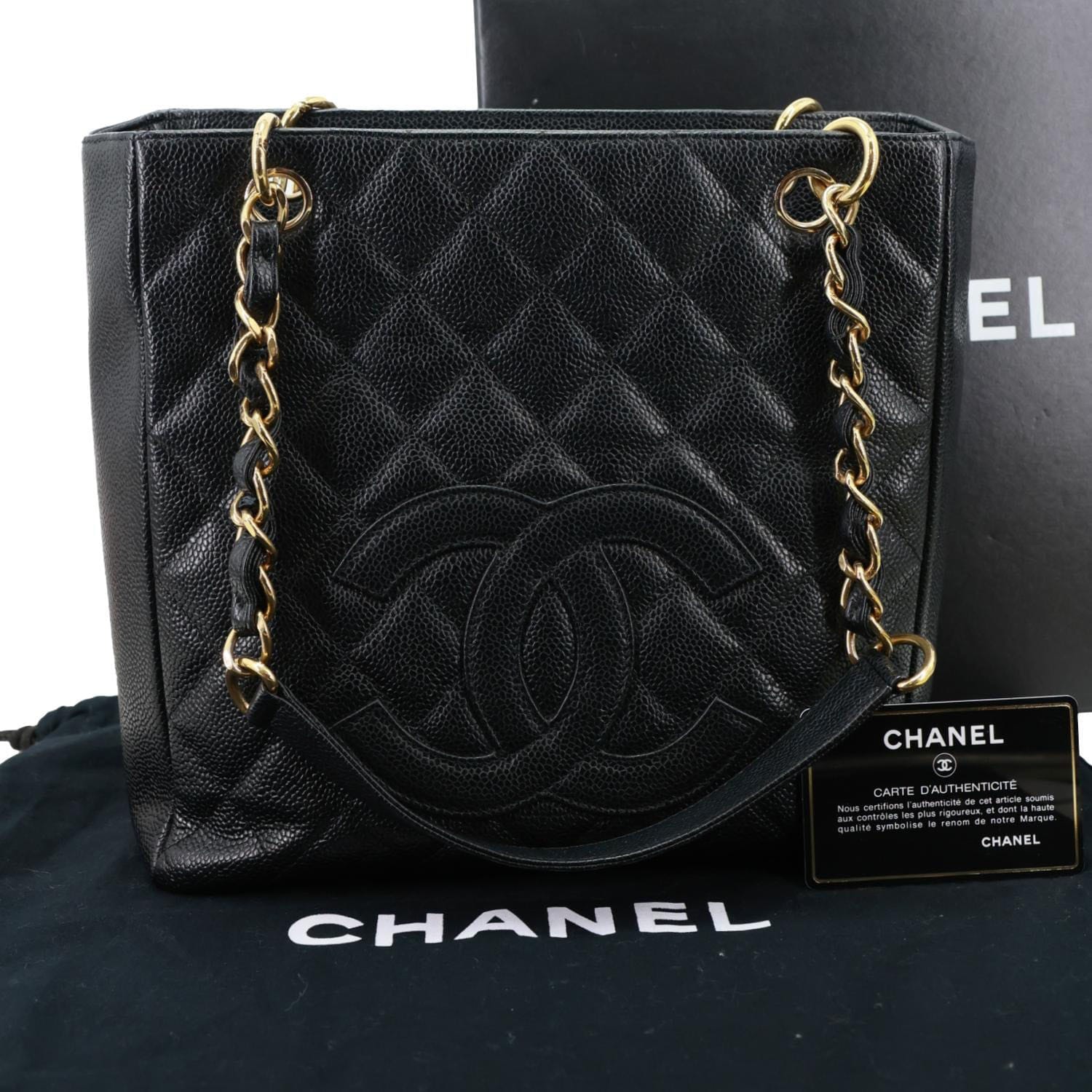 CHANEL PST Petite Quilted Caviar Leather Shopping Tote Black