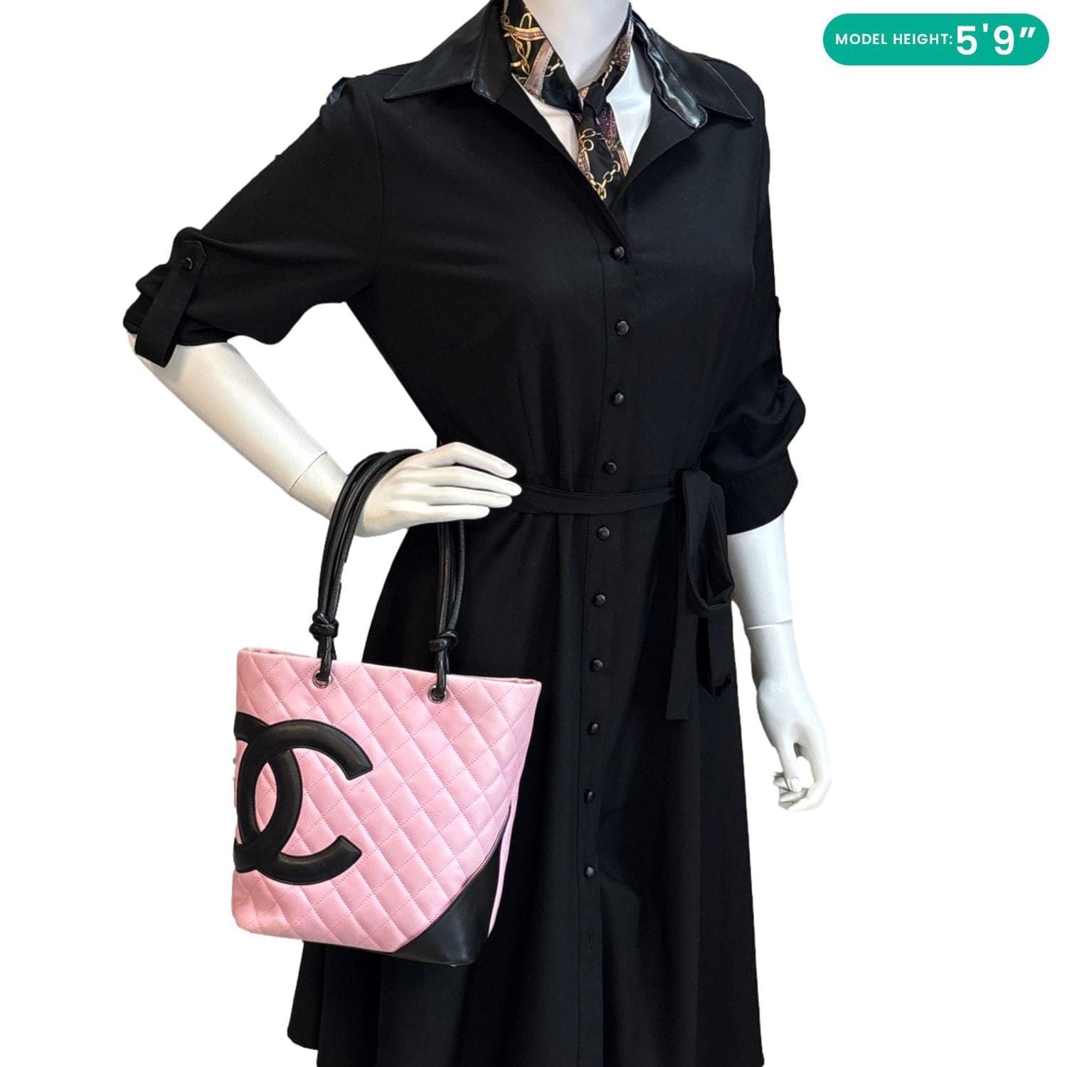 CHANEL Cambon Ligne Quilted Calfskin Leather Tote Bag Pink